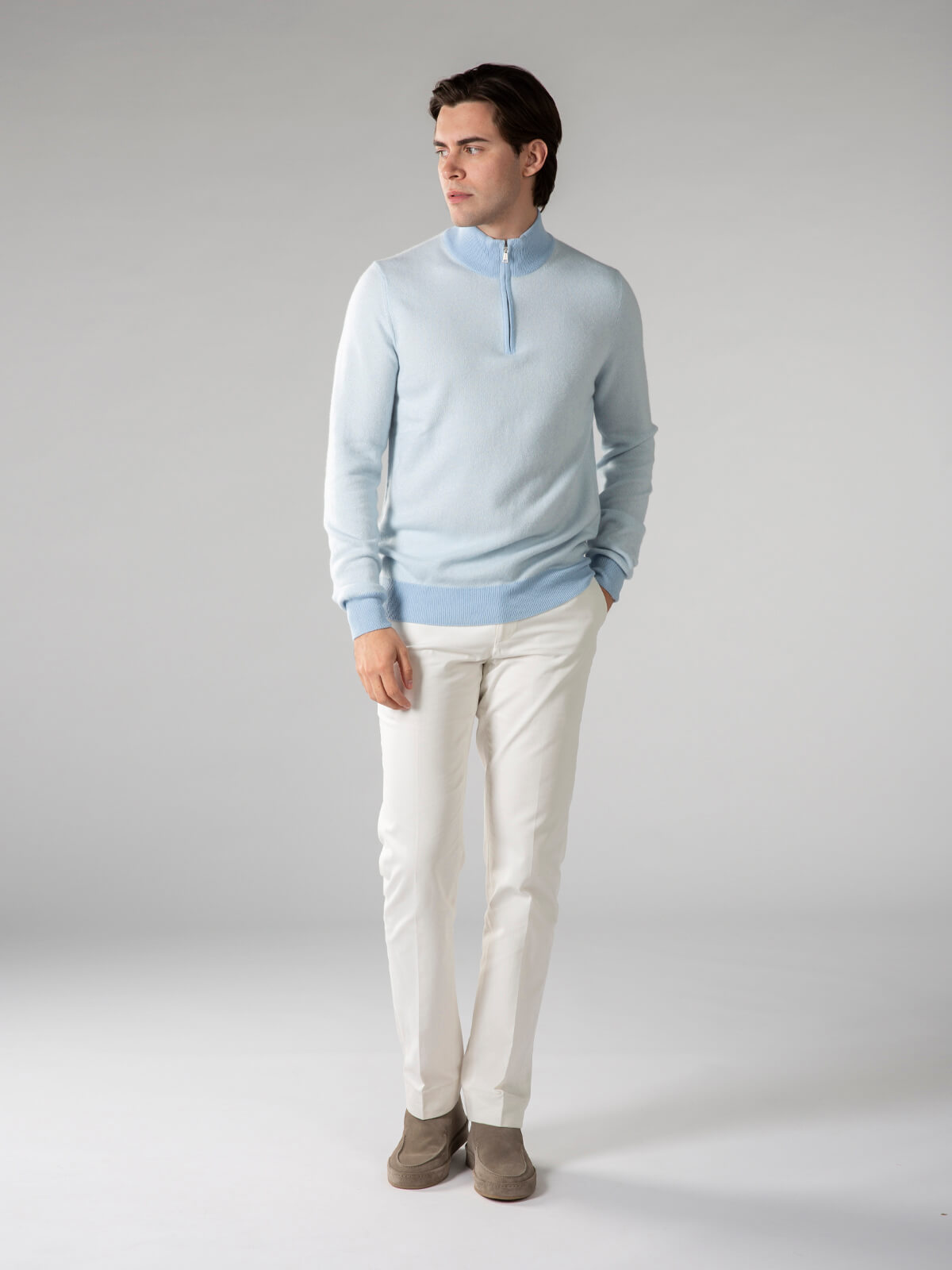 Aurélien Cashmere Light Blue Zipper Sweater