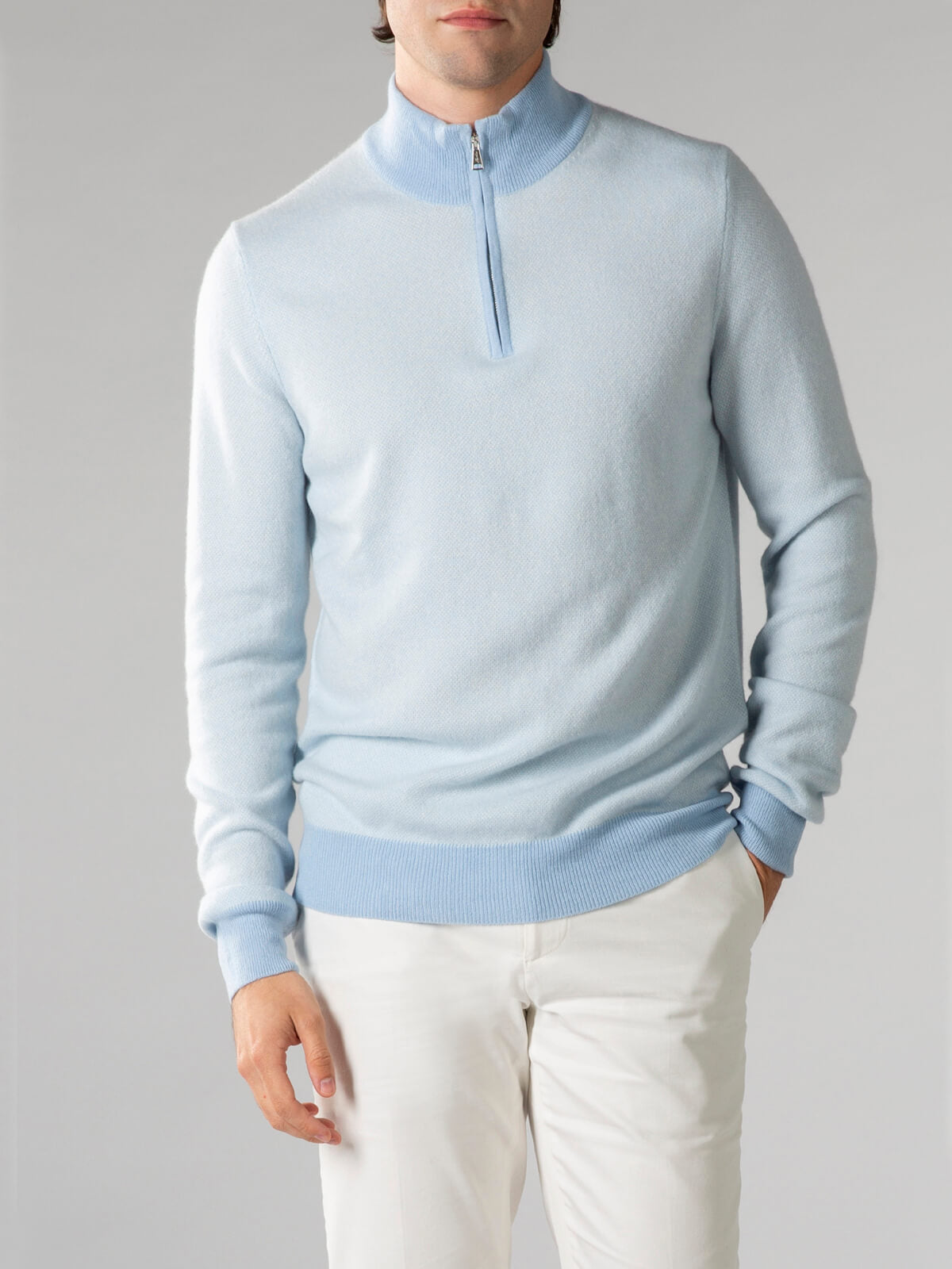 Aurélien Cashmere Light Blue Zipper Sweater