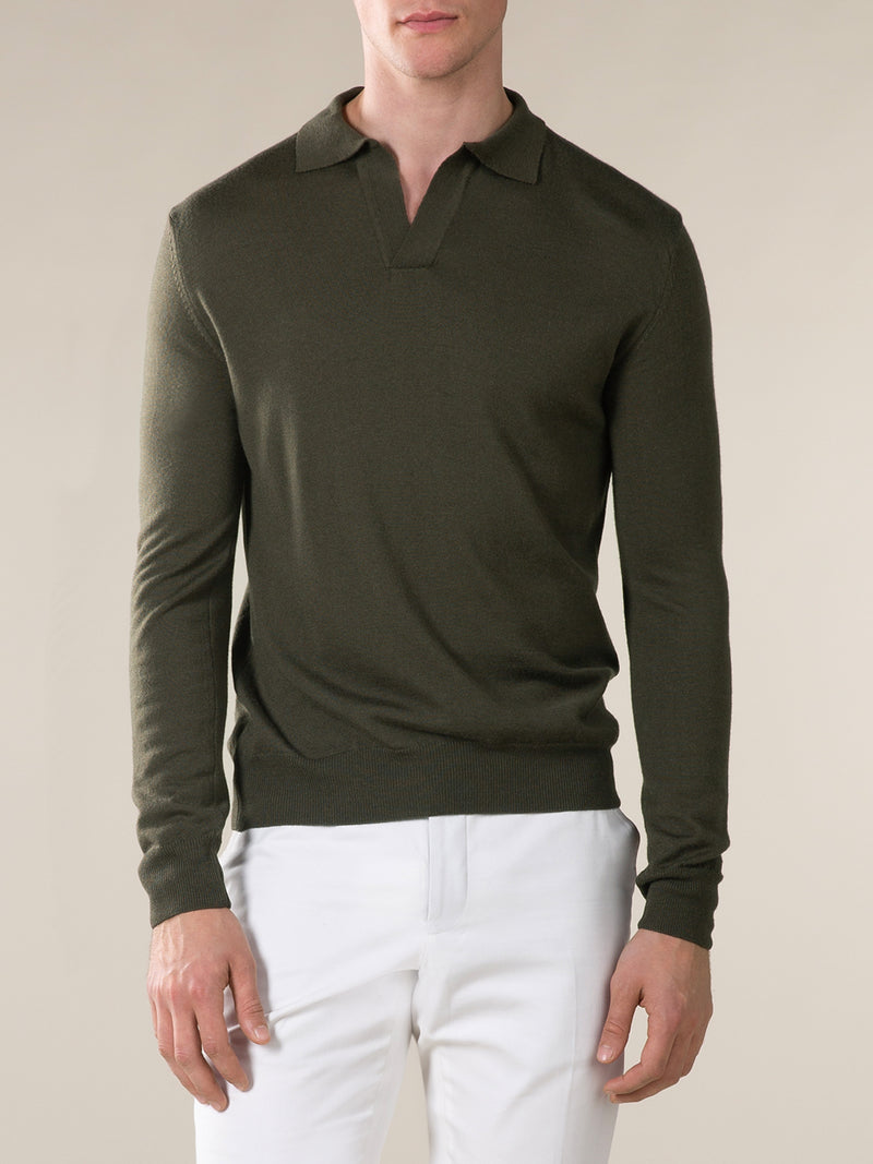 Extrafine Merino Buttonless Polo Olive