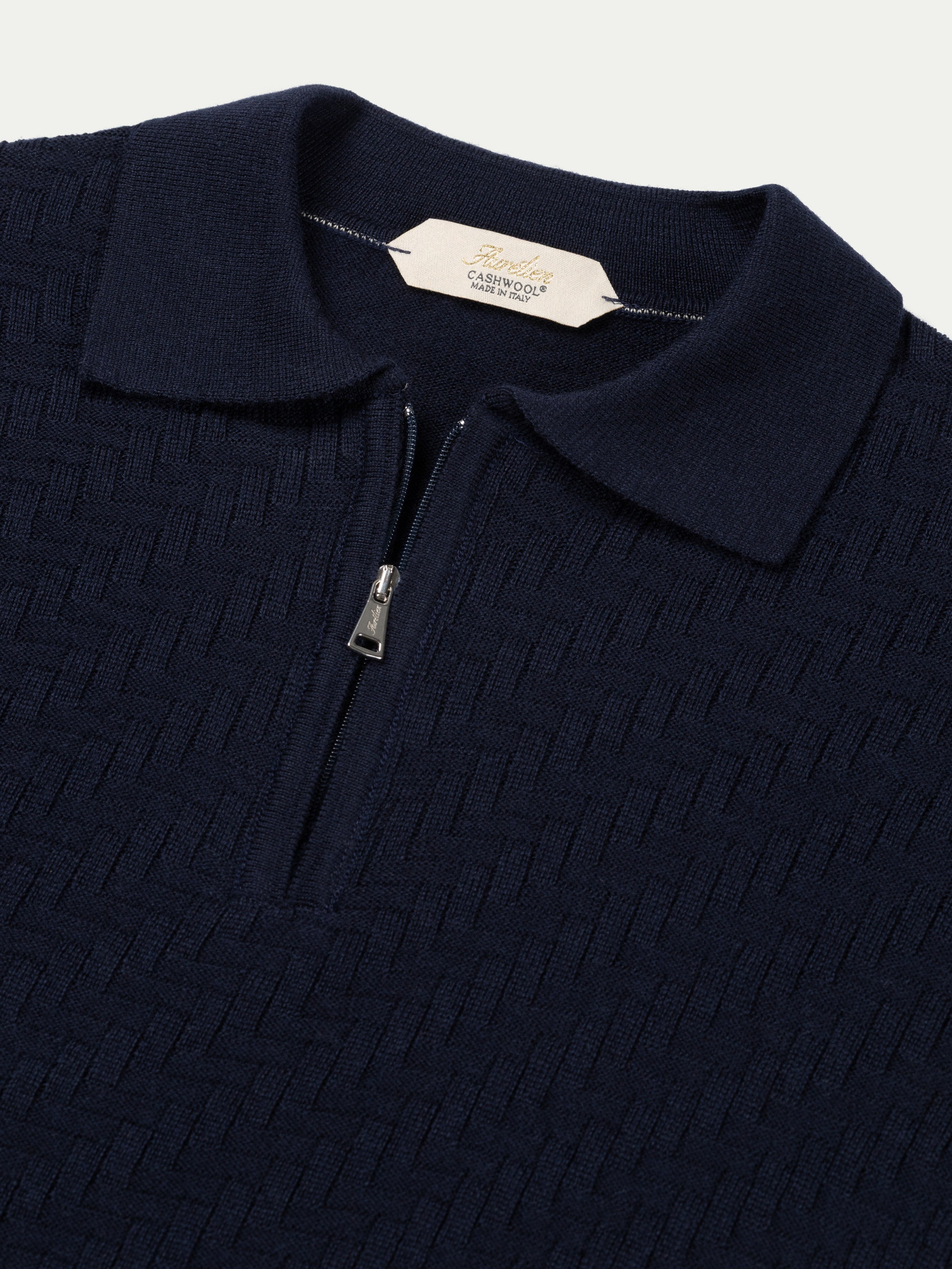 Aurélien | Cashwool Navy Basket Weave Zipper Polo
