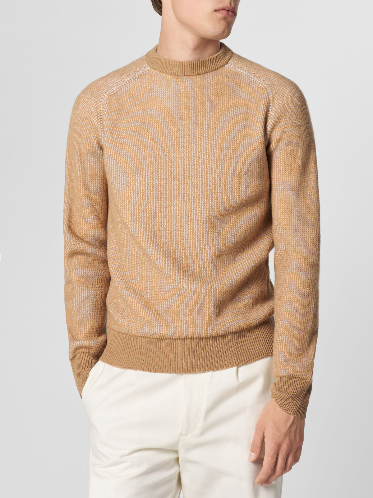 Beige Ribbed Crewneck Two-tone