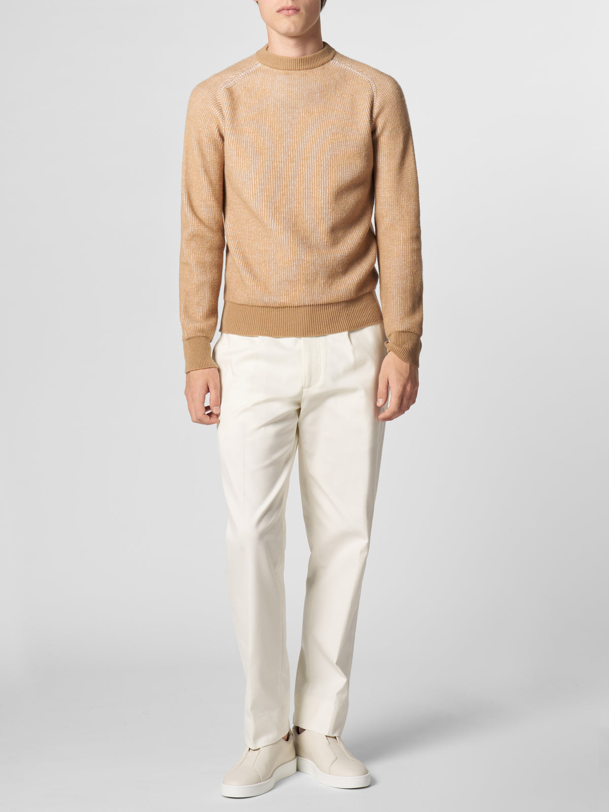 Beige Ribbed Crewneck Two-tone