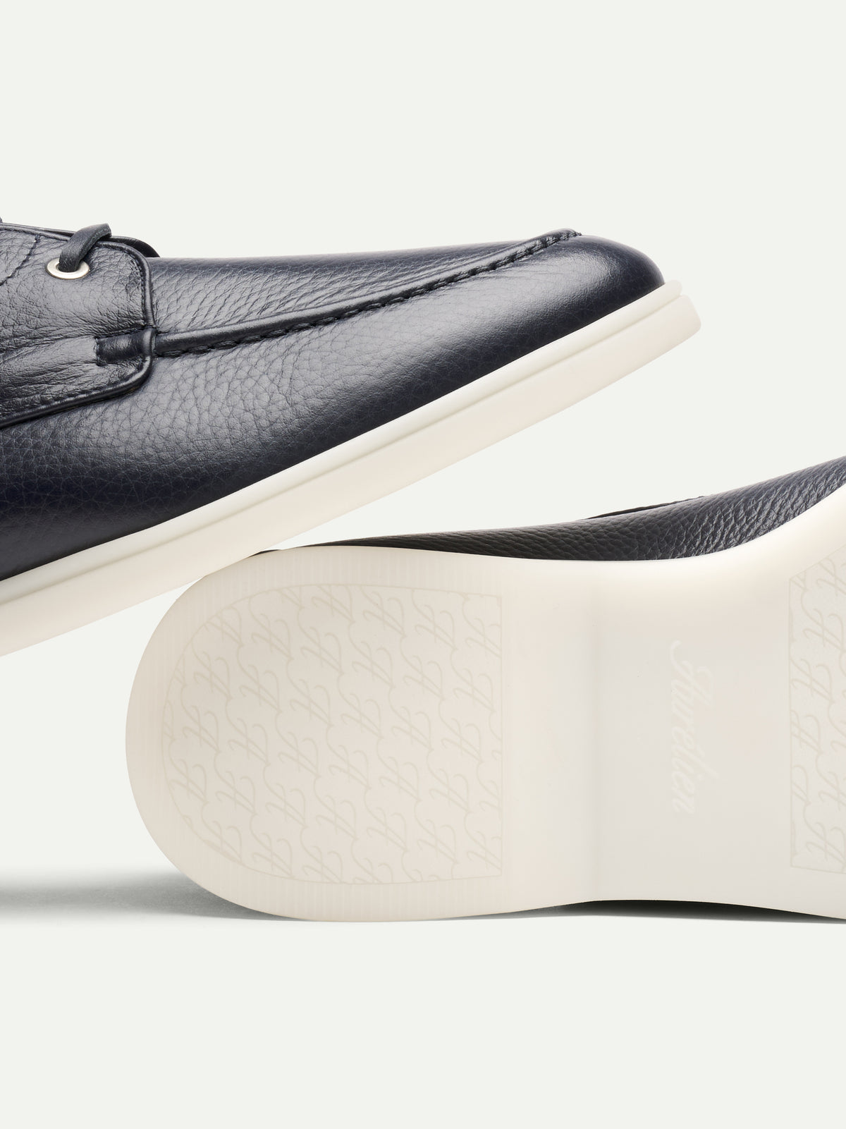 Navy Grain Boat Loafers