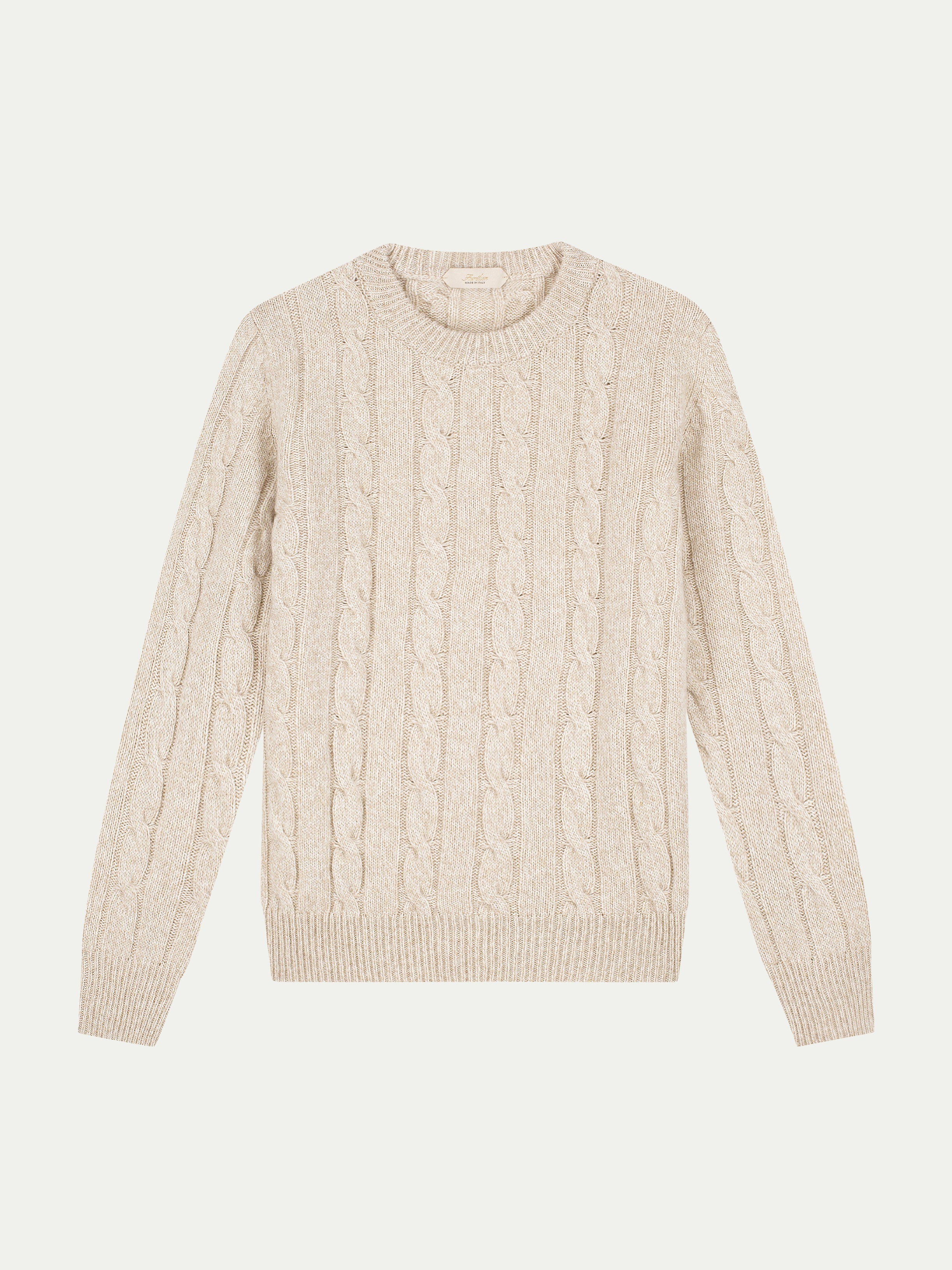 Beige Mouline Cable Knit Crewneck