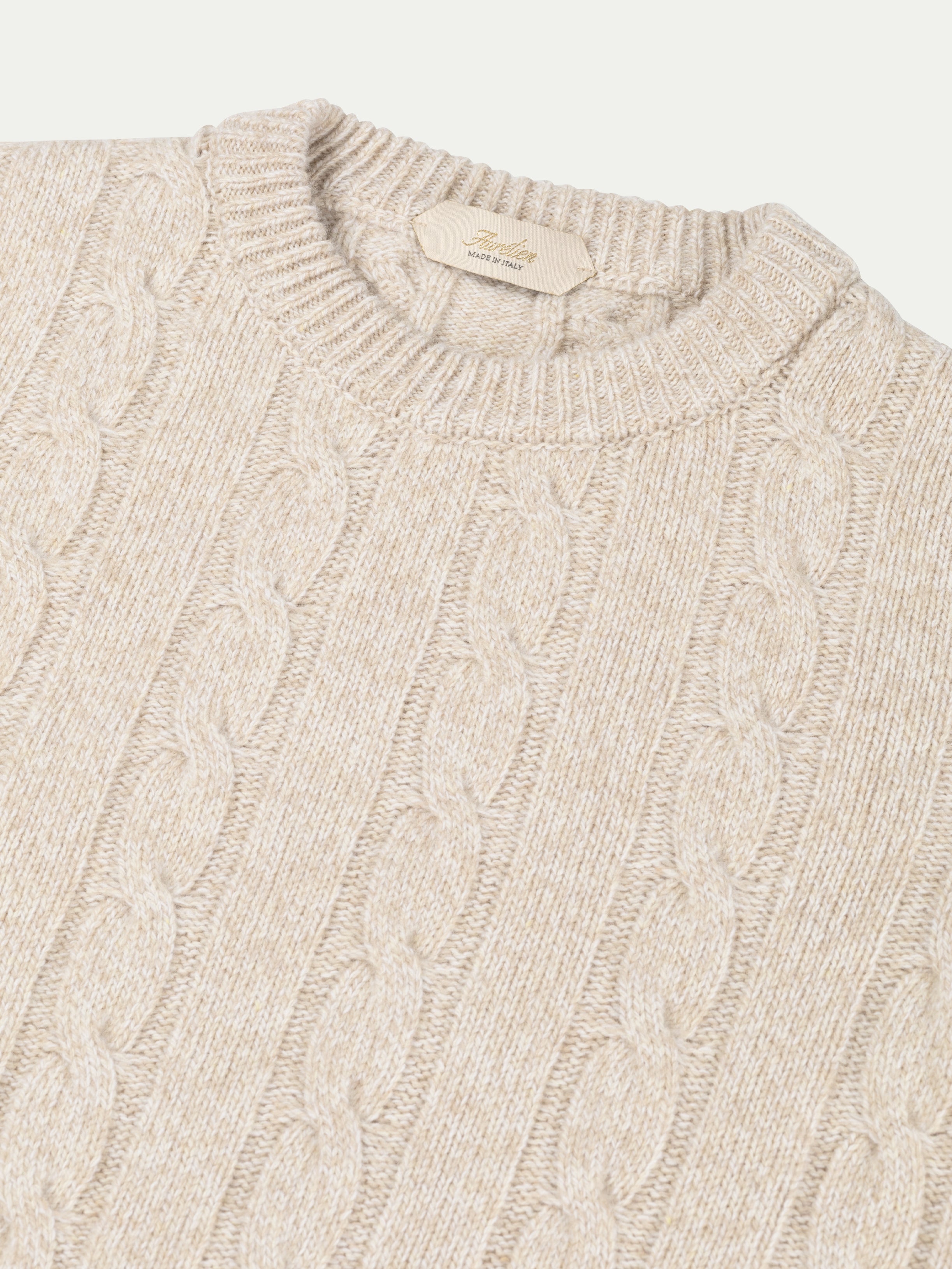 Beige Mouline Cable Knit Crewneck