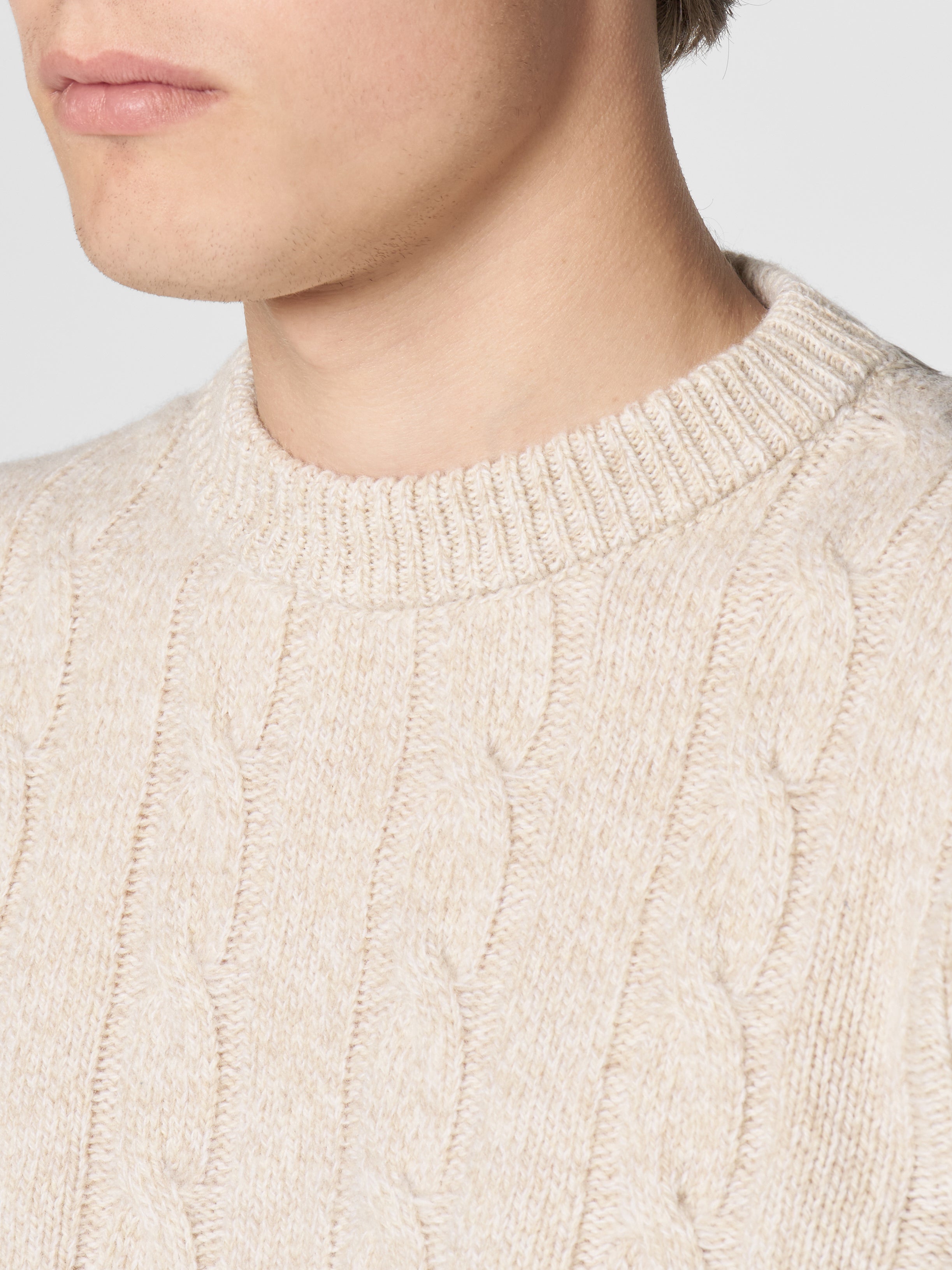 Beige Mouline Cable Knit Crewneck