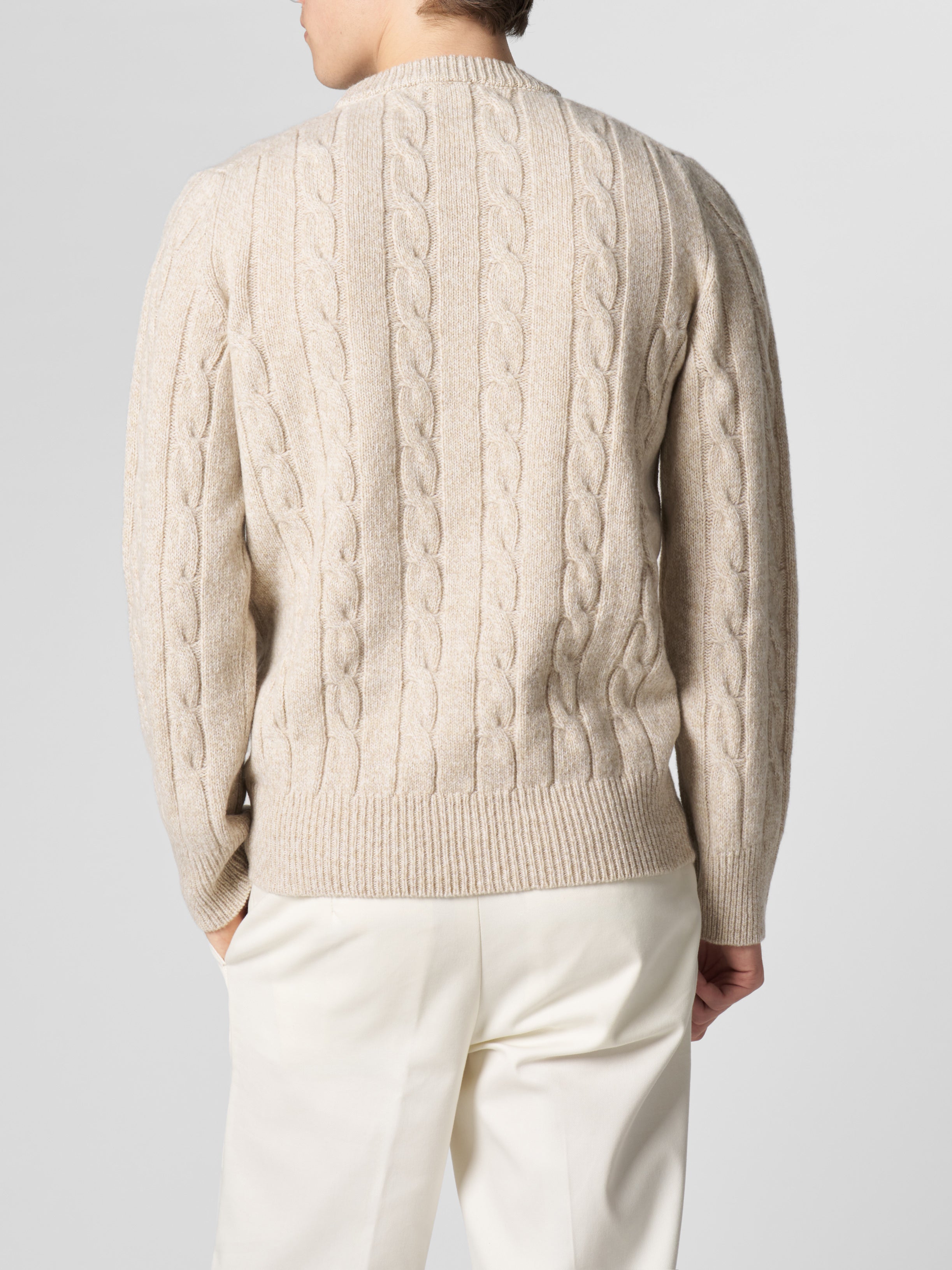 Beige Mouline Cable Knit Crewneck