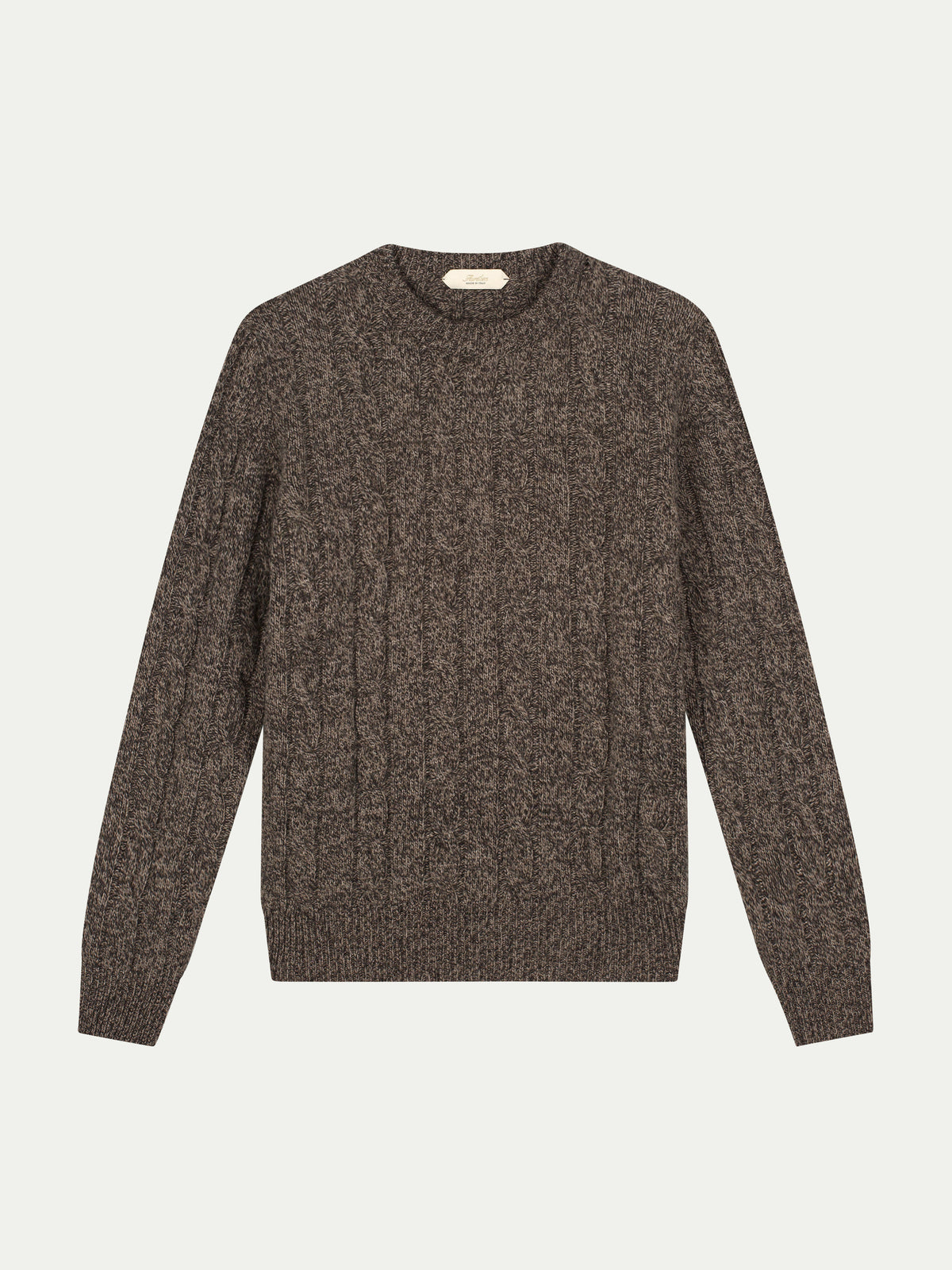 Brown Mouline Cable Knit Crewneck