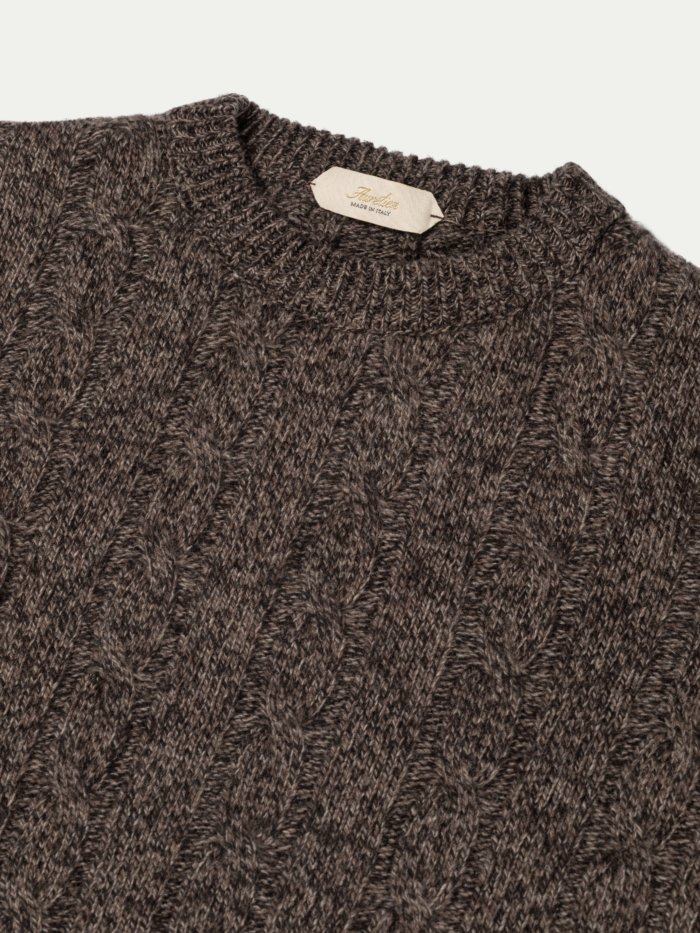 Brown Mouline Cable Knit Crewneck