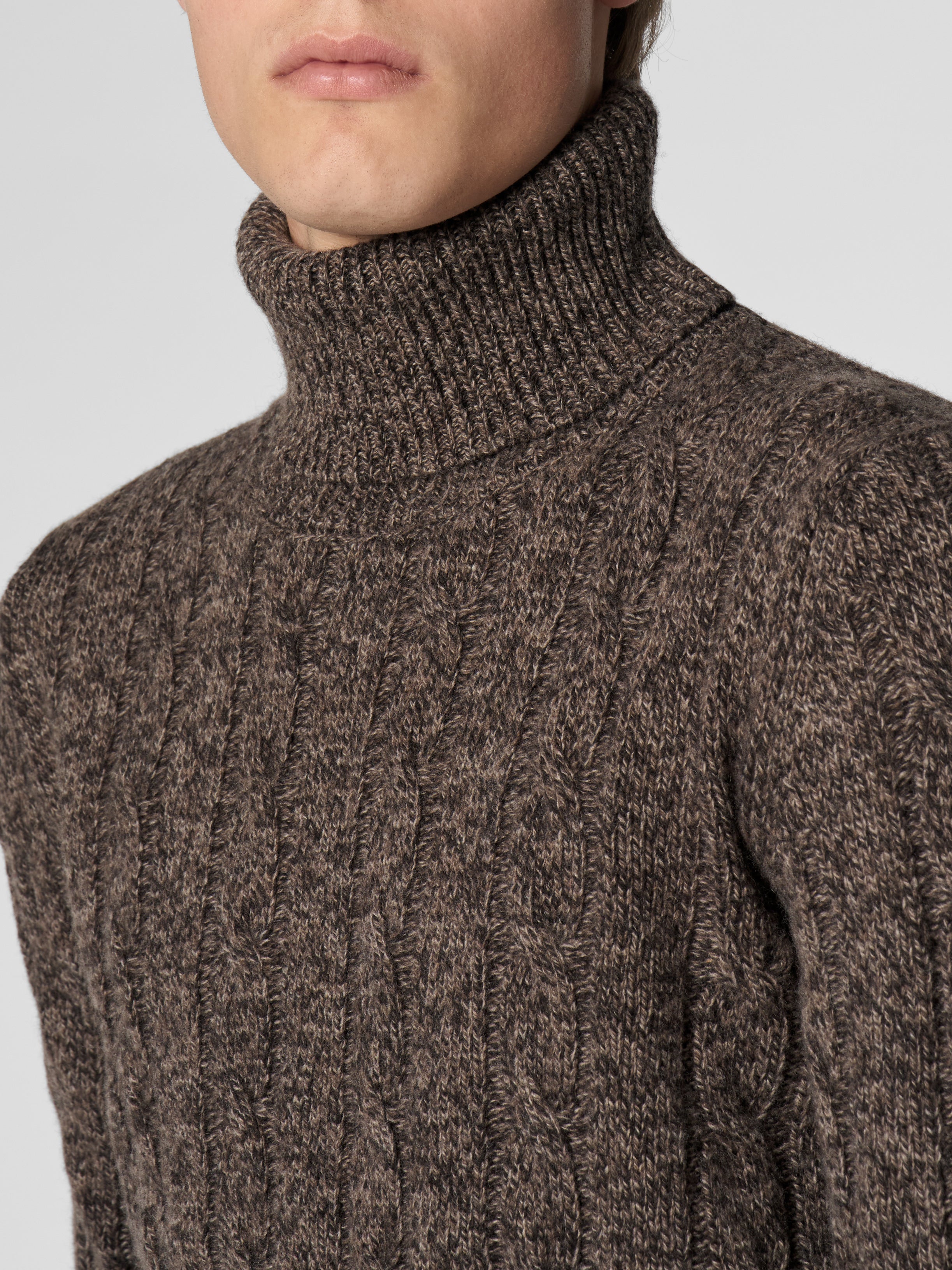 Brown Mouline Dolcevita Cable Knit Sweater
