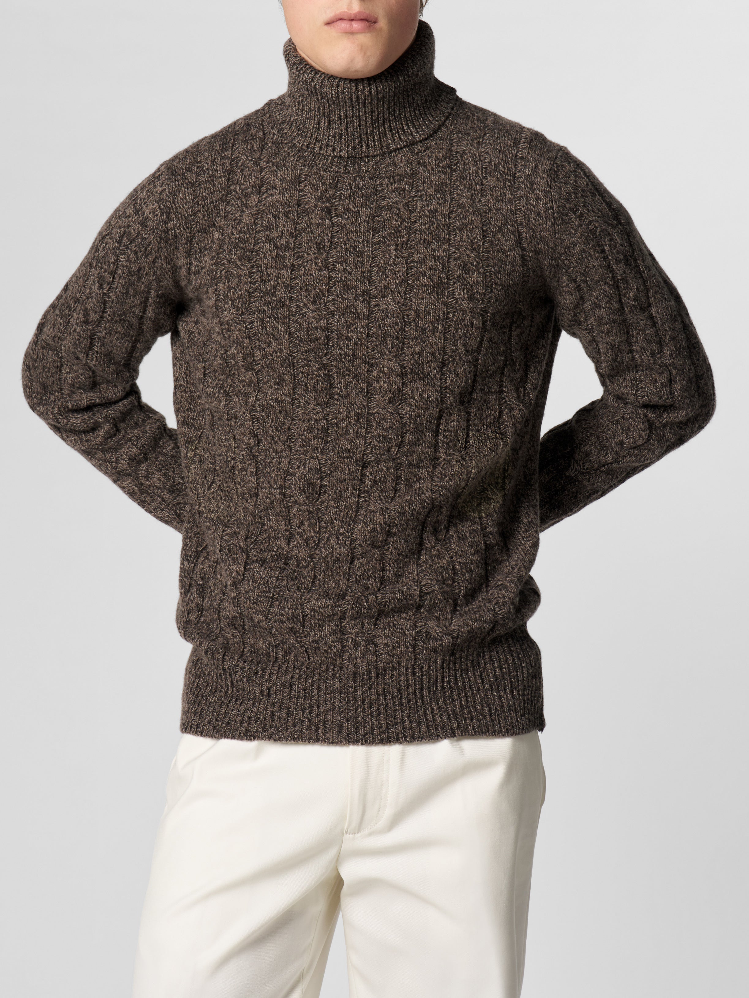 Brown Mouline Dolcevita Cable Knit Sweater