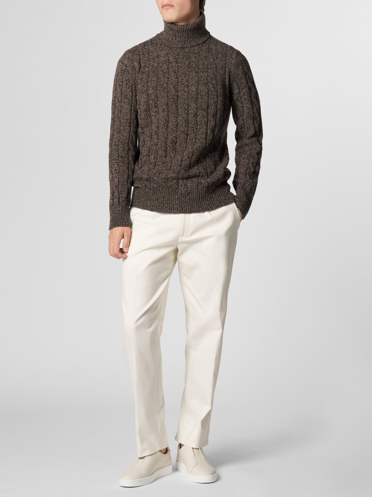 Brown Mouline Dolcevita Cable Knit Sweater