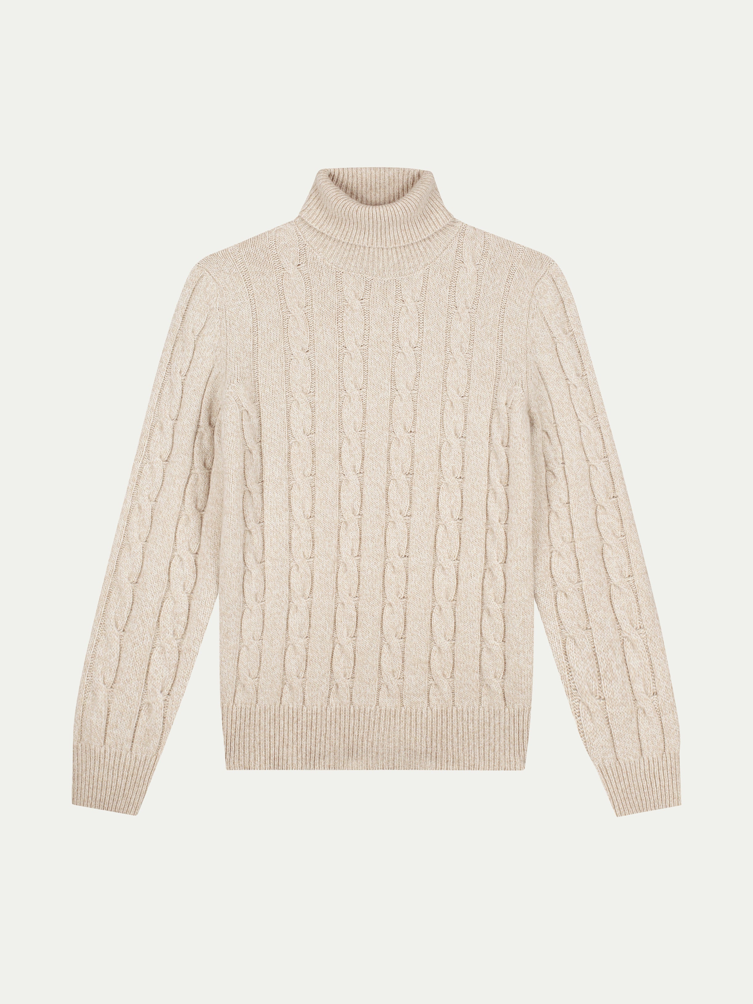 Beige Mouline Dolcevita Cable Knit Sweater