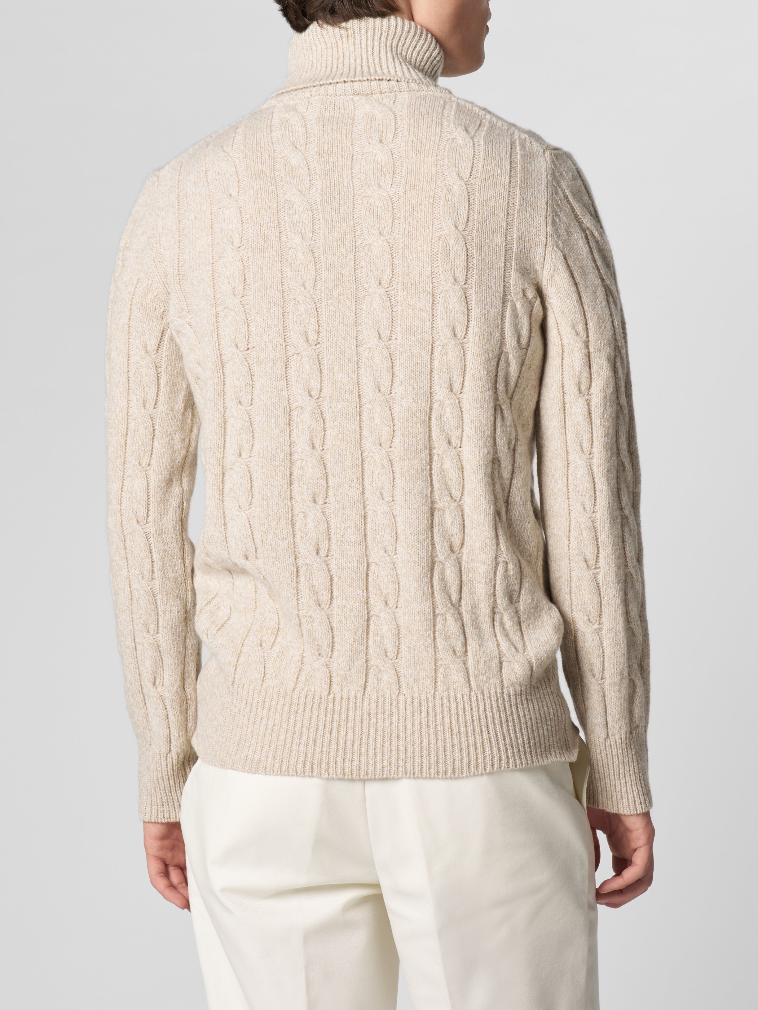 Beige Mouline Dolcevita Cable Knit Sweater
