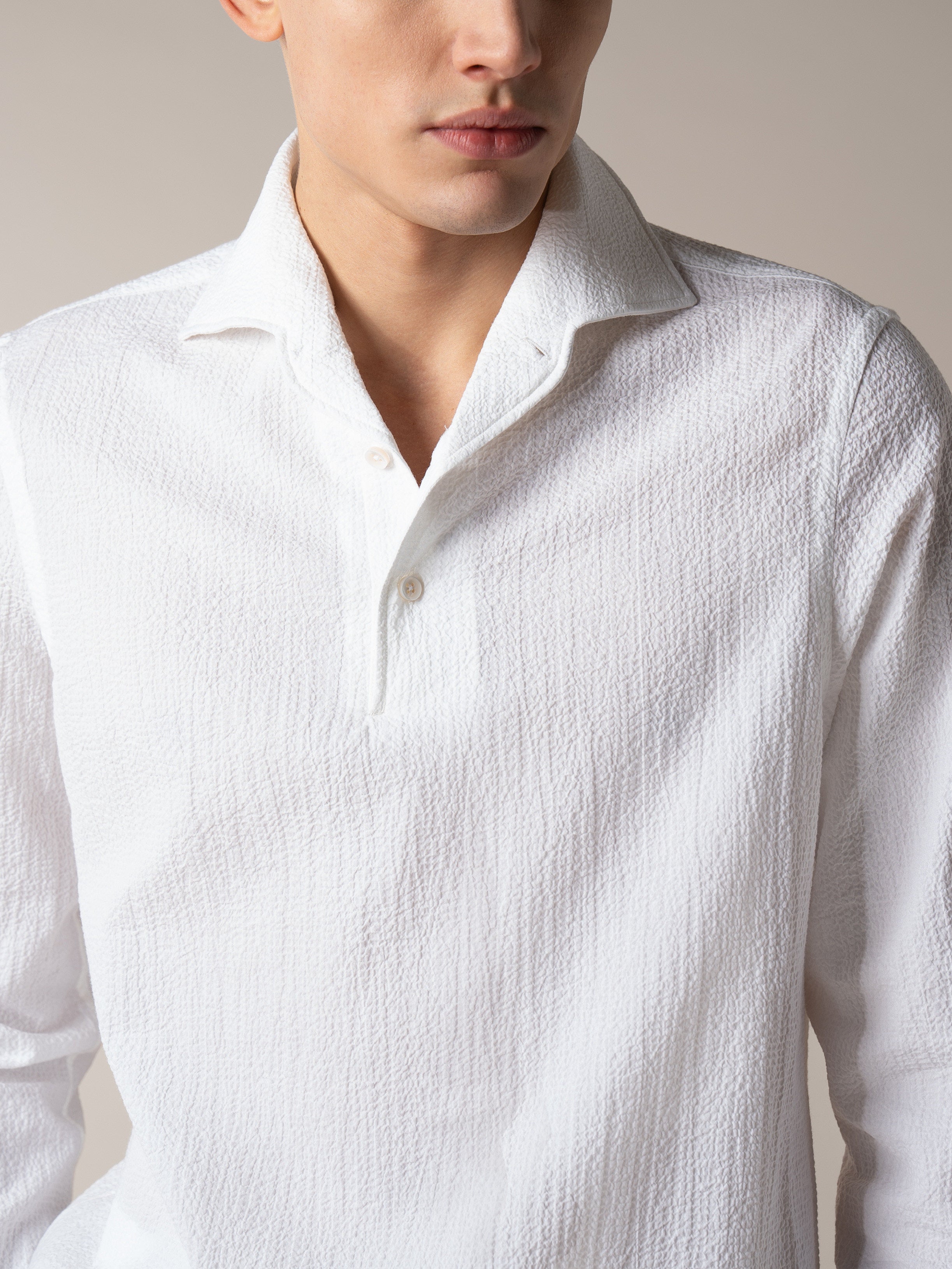 White Seersucker Pop-over Shirt