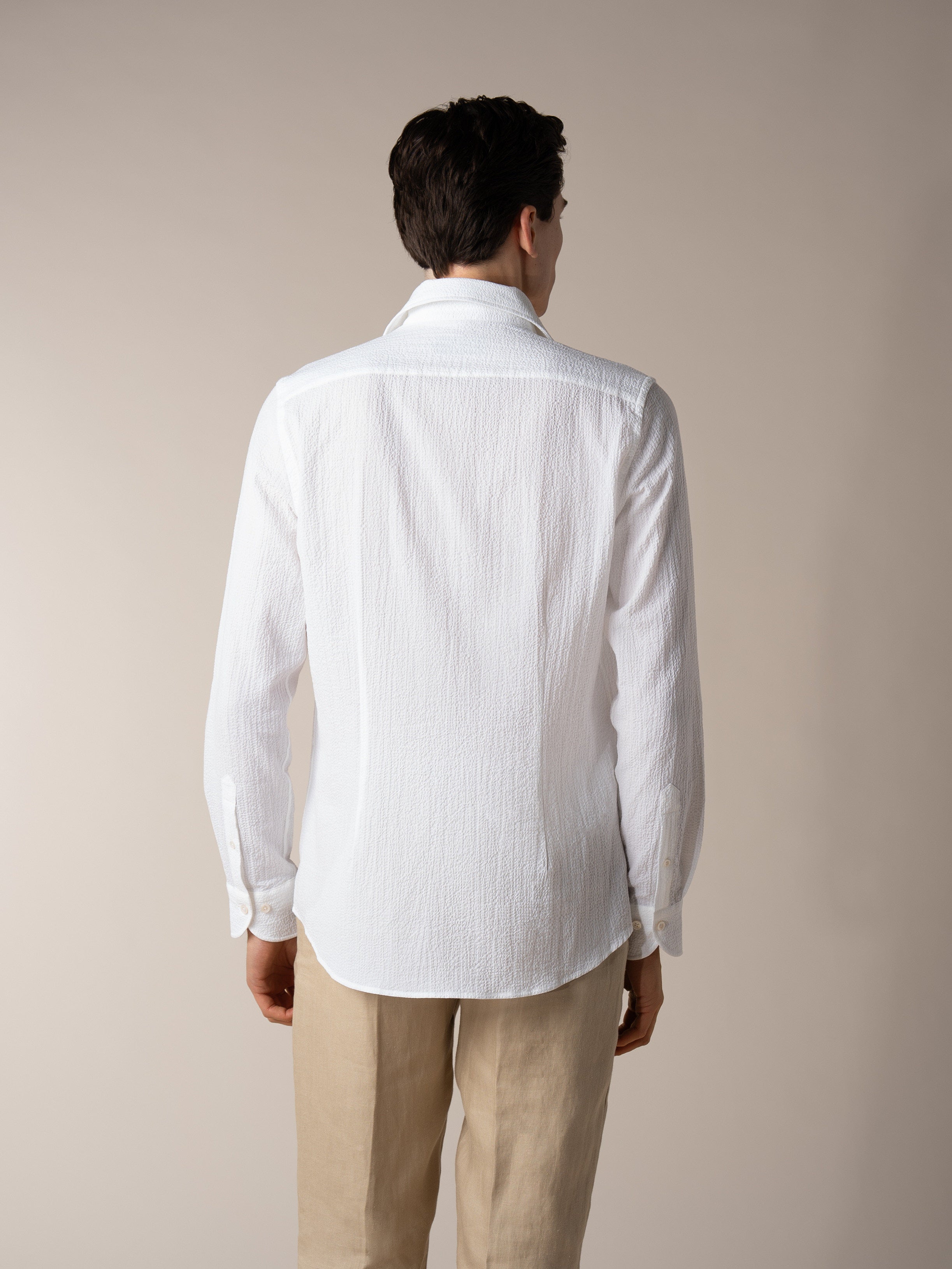 White Seersucker Pop-over Shirt