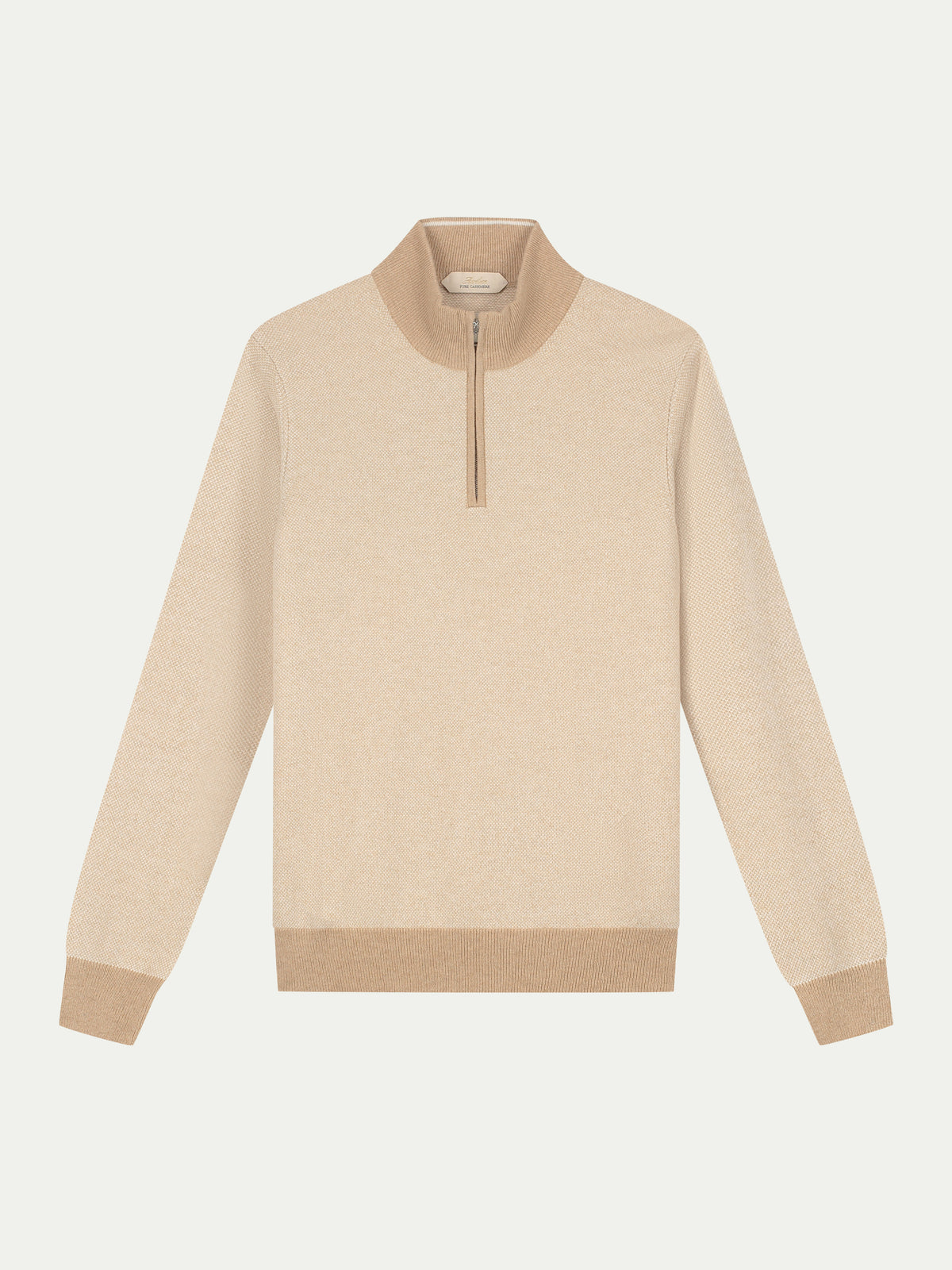 Beige Jaquard Zipper Sweater
