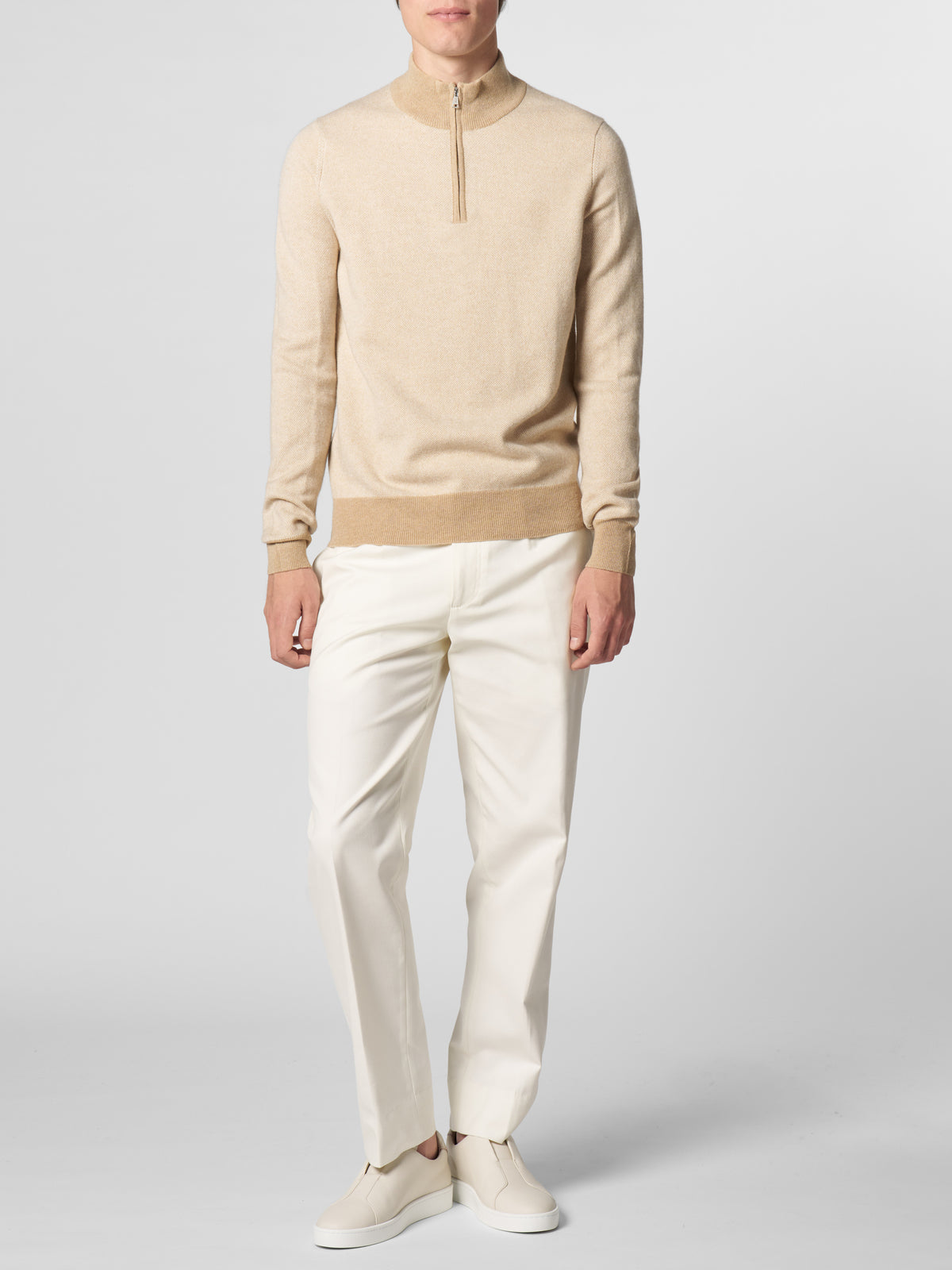Beige Jaquard Zipper Sweater