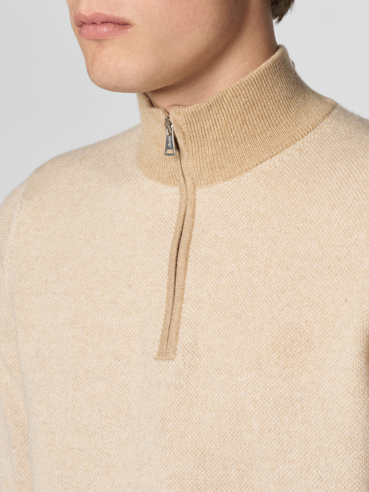 Beige Jaquard Zipper Sweater