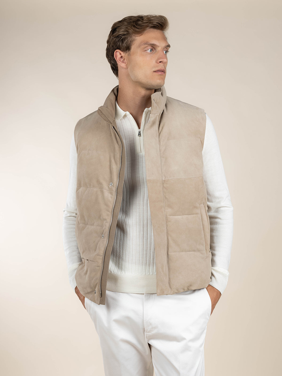 Light Beige Suede AUR1 Body Warmer