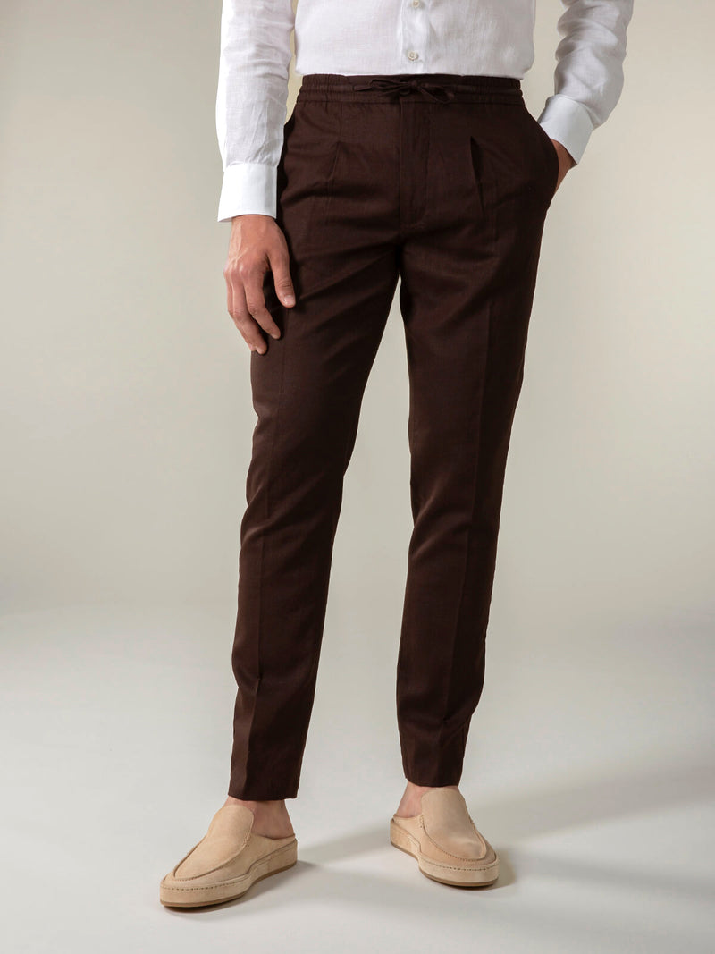 Italian Linen Tuxedo Pant in Brown