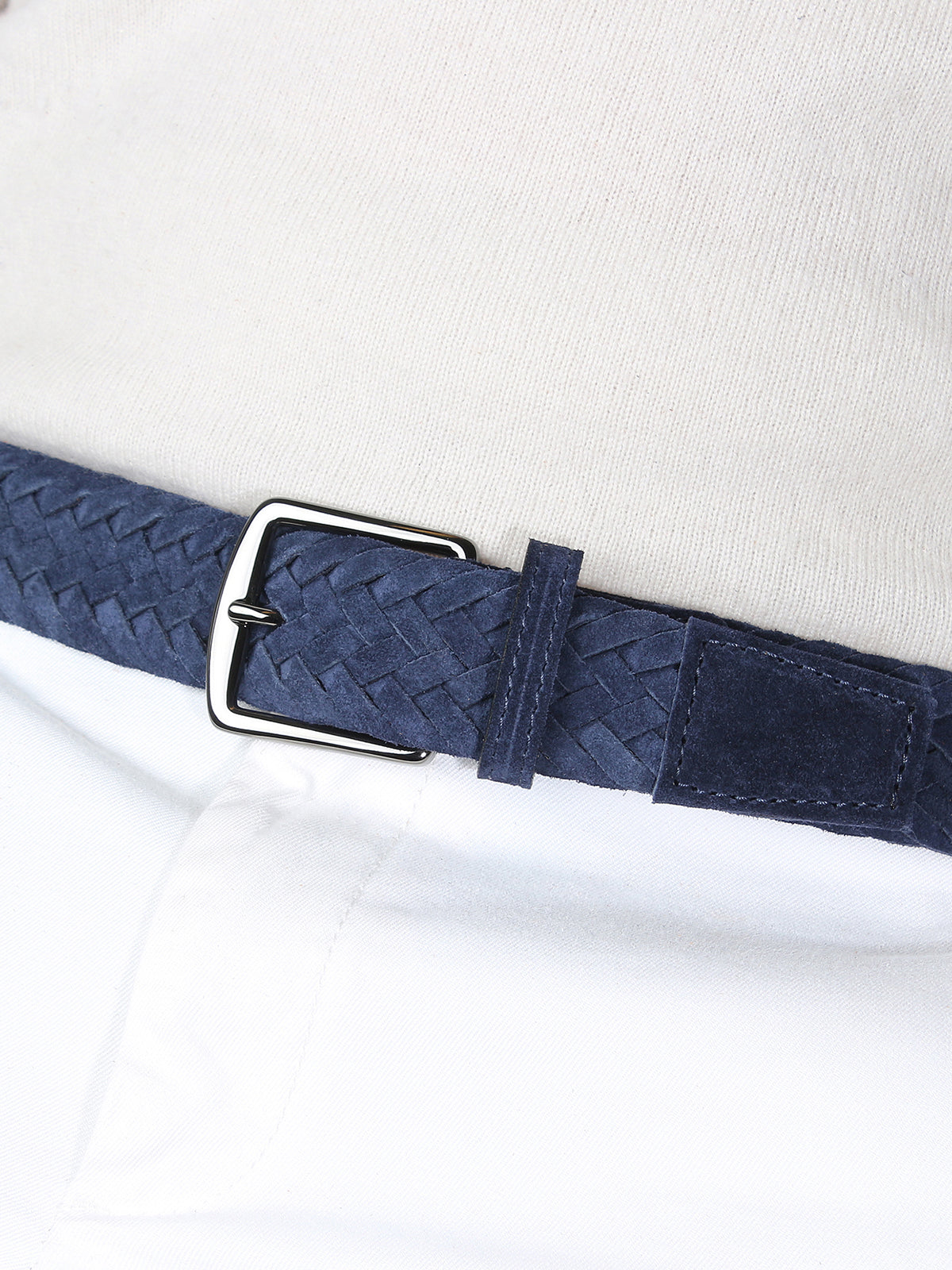 Navy Woven Suede Belt Aurelien
