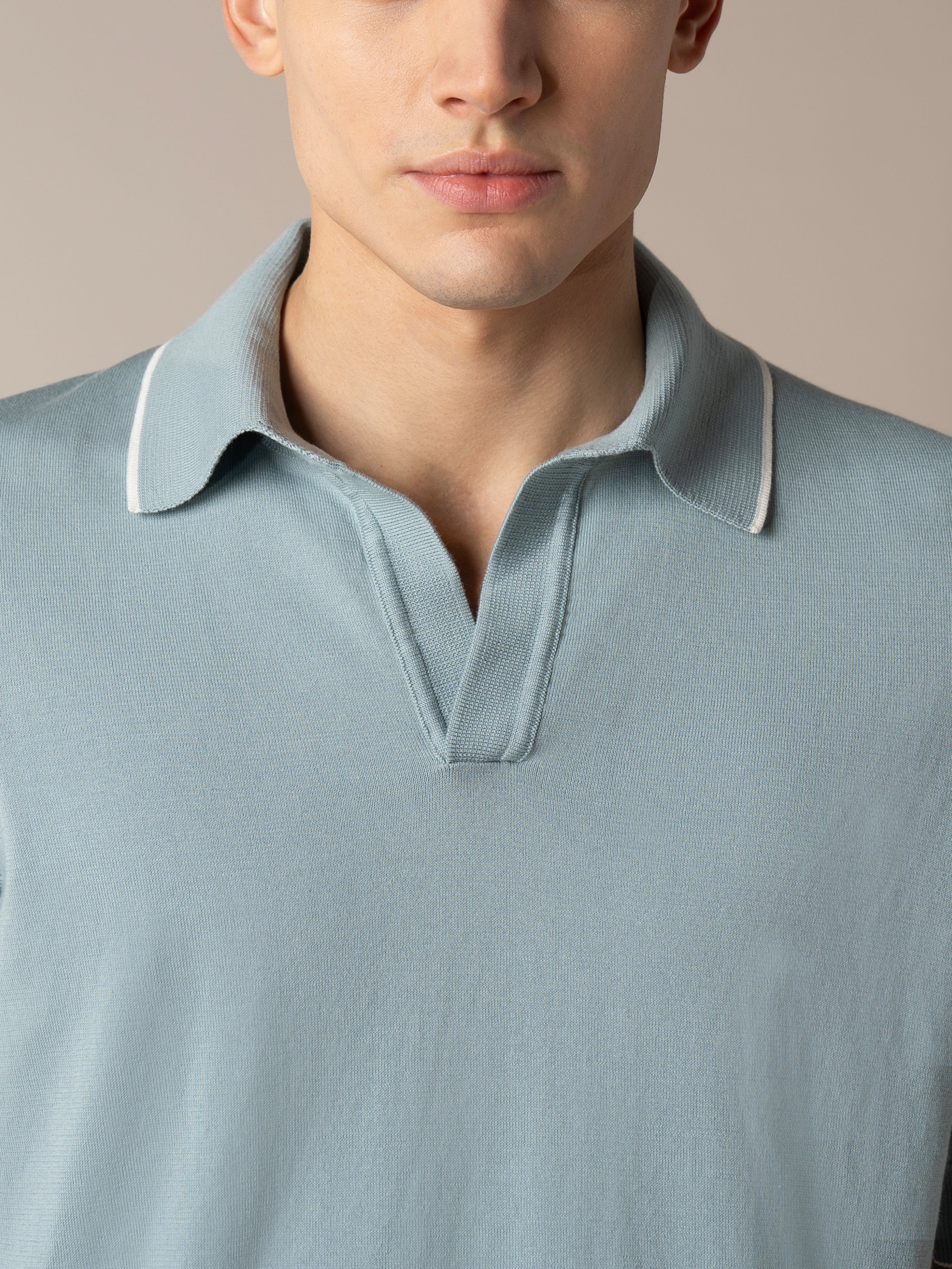Shortsleeve Buttonless Polo Blue Turquoise
