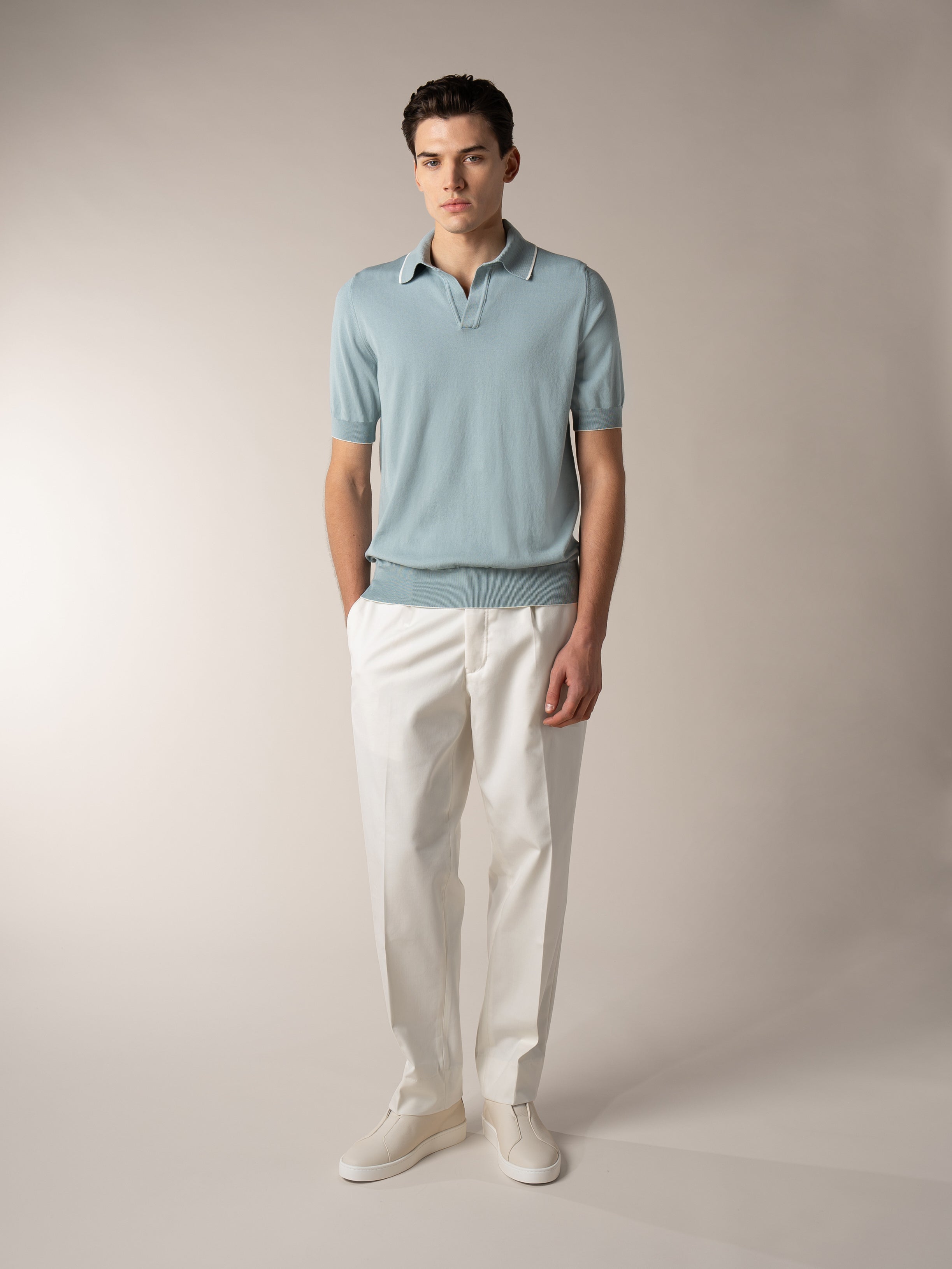 Shortsleeve Buttonless Polo Blue Turquoise