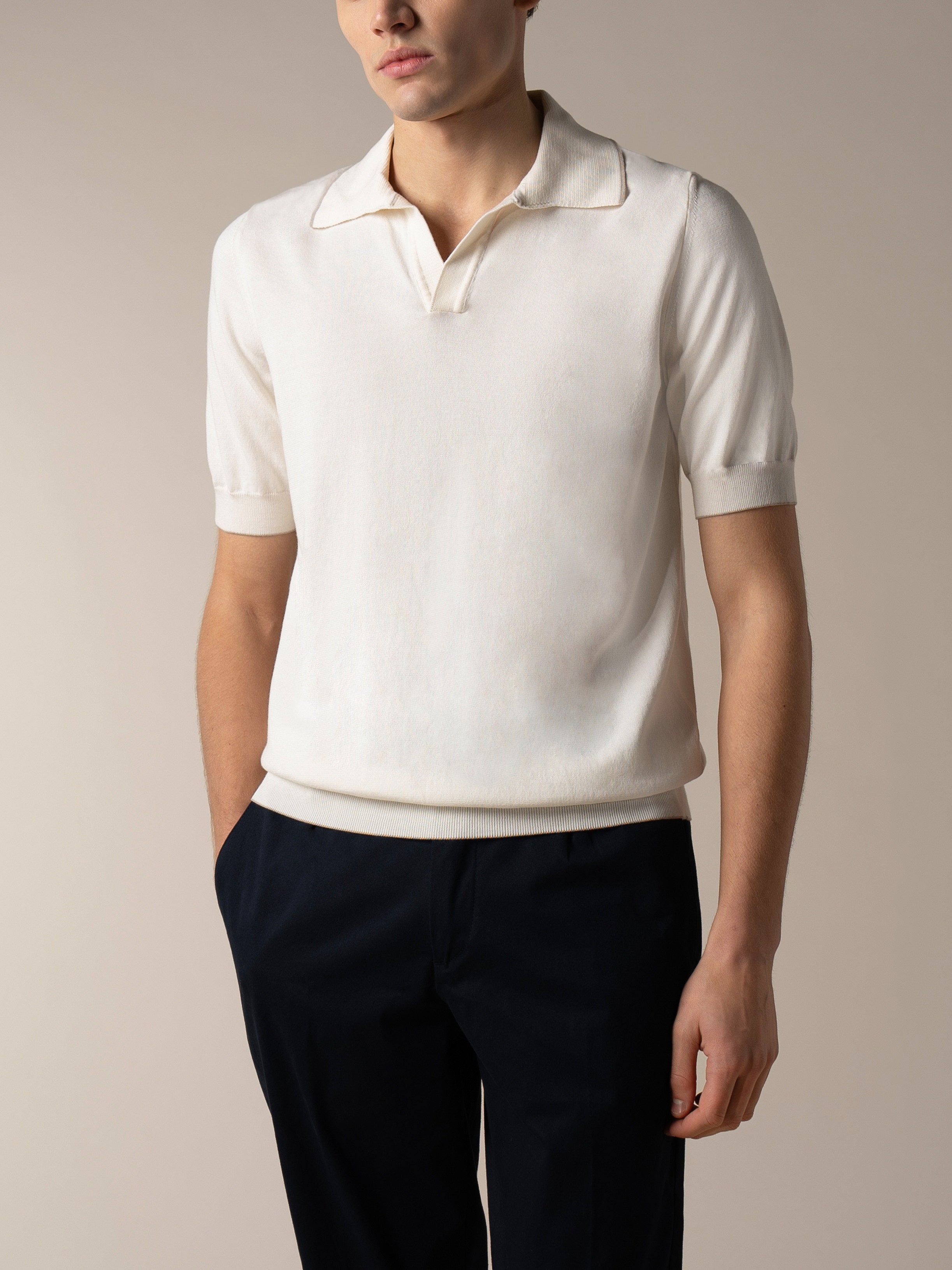 Shortsleeve Buttonless Polo Ivory