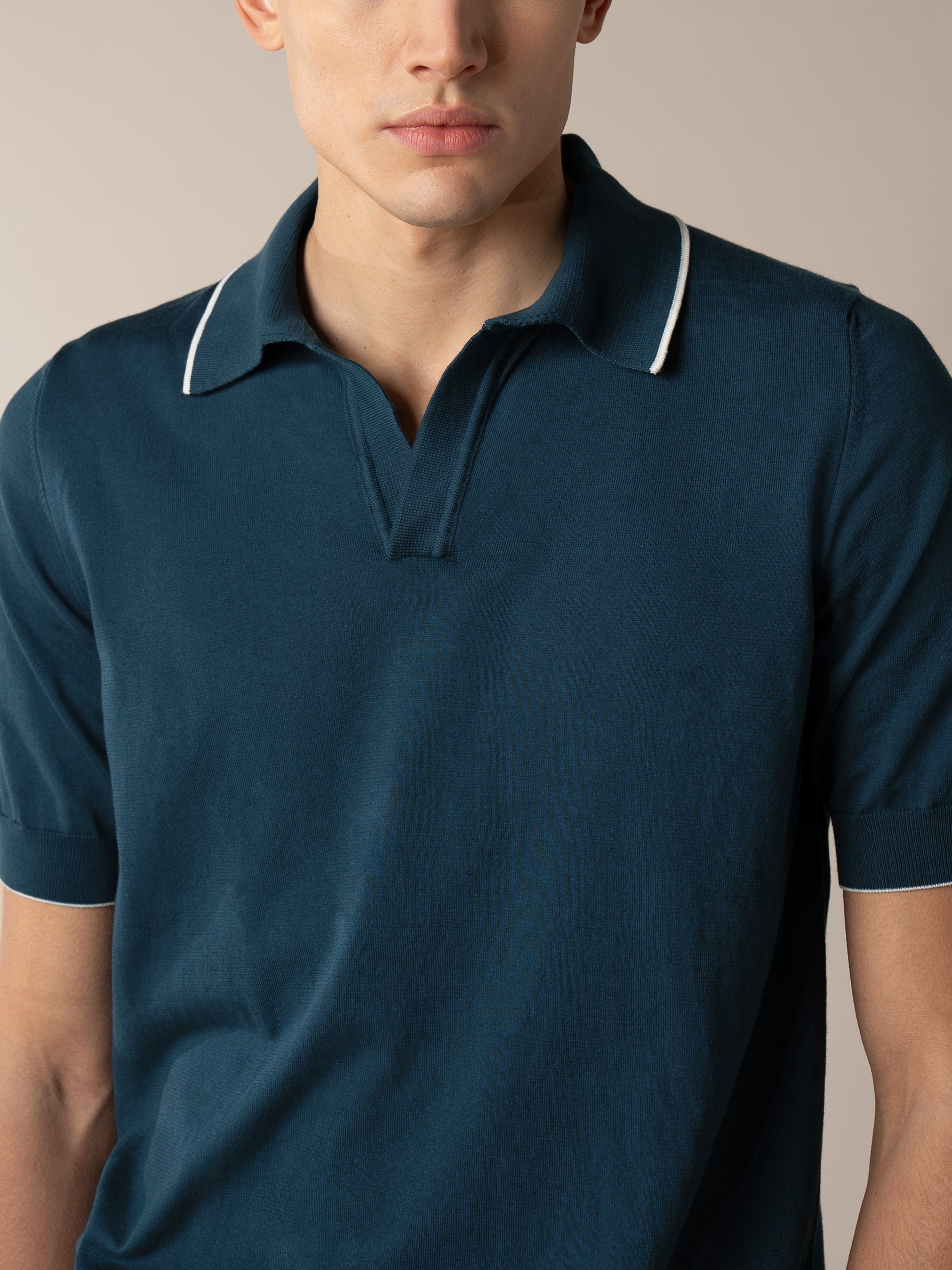Aurélien | Knitted Cotton Shortsleeve Buttonless Polo Sea Green