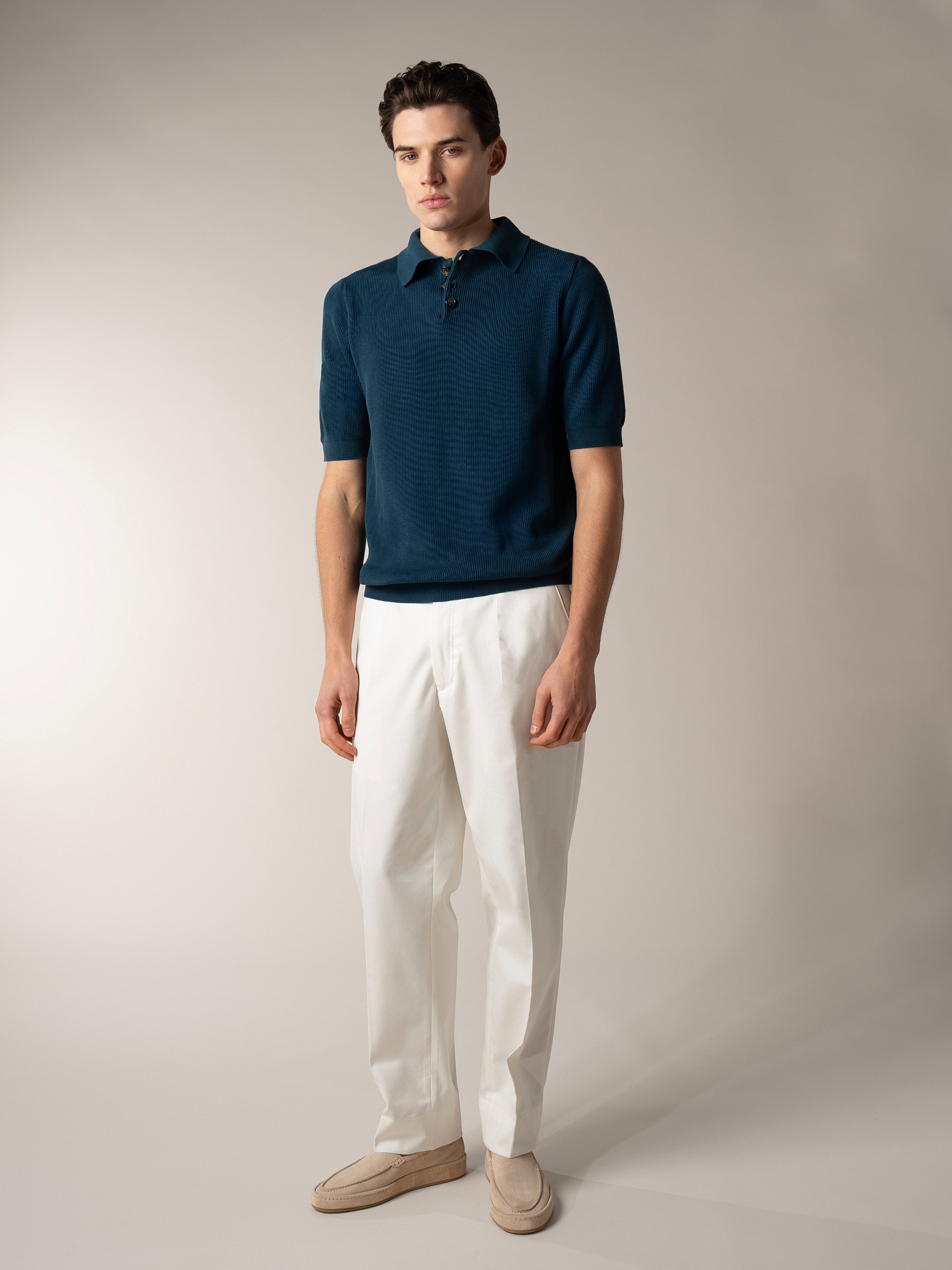 Shortsleeve Ribbed Knitted Polo Sea Green