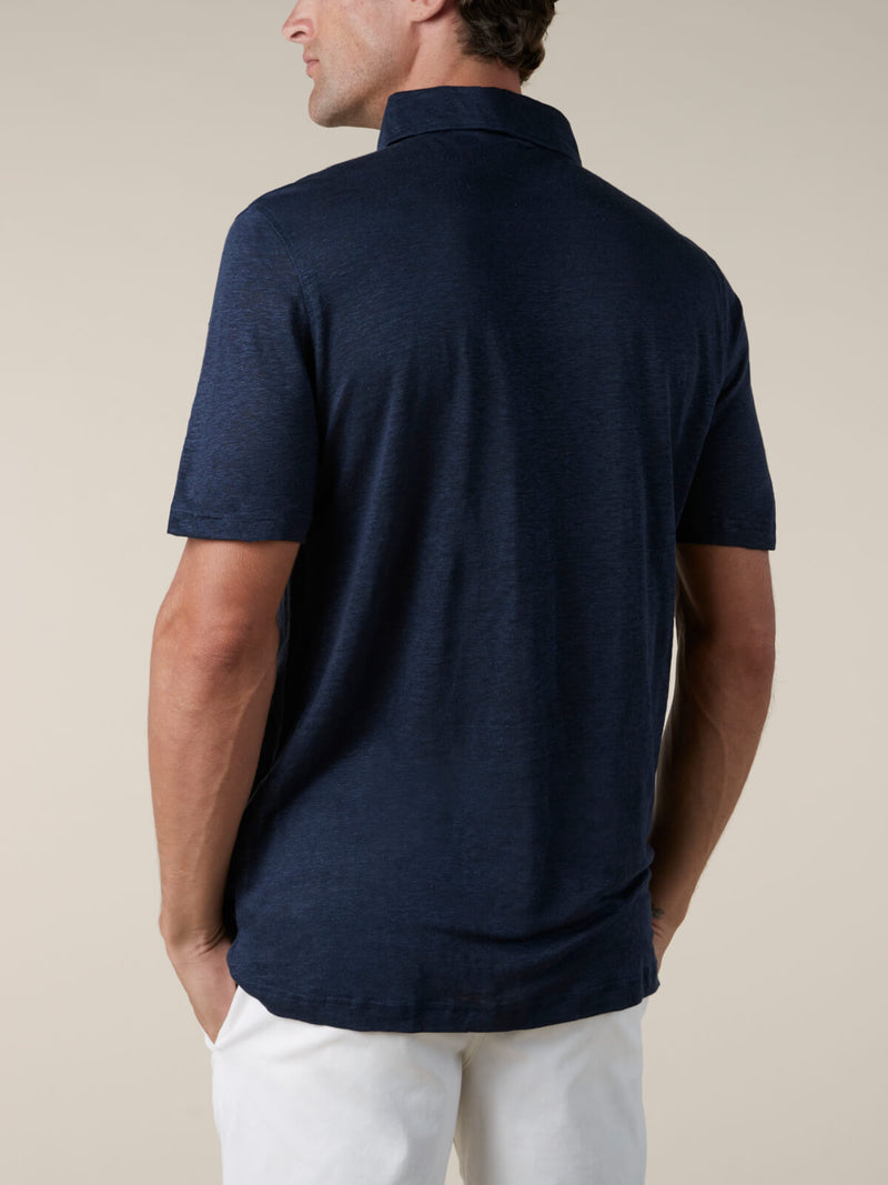 Navy Linen Polo Shirt