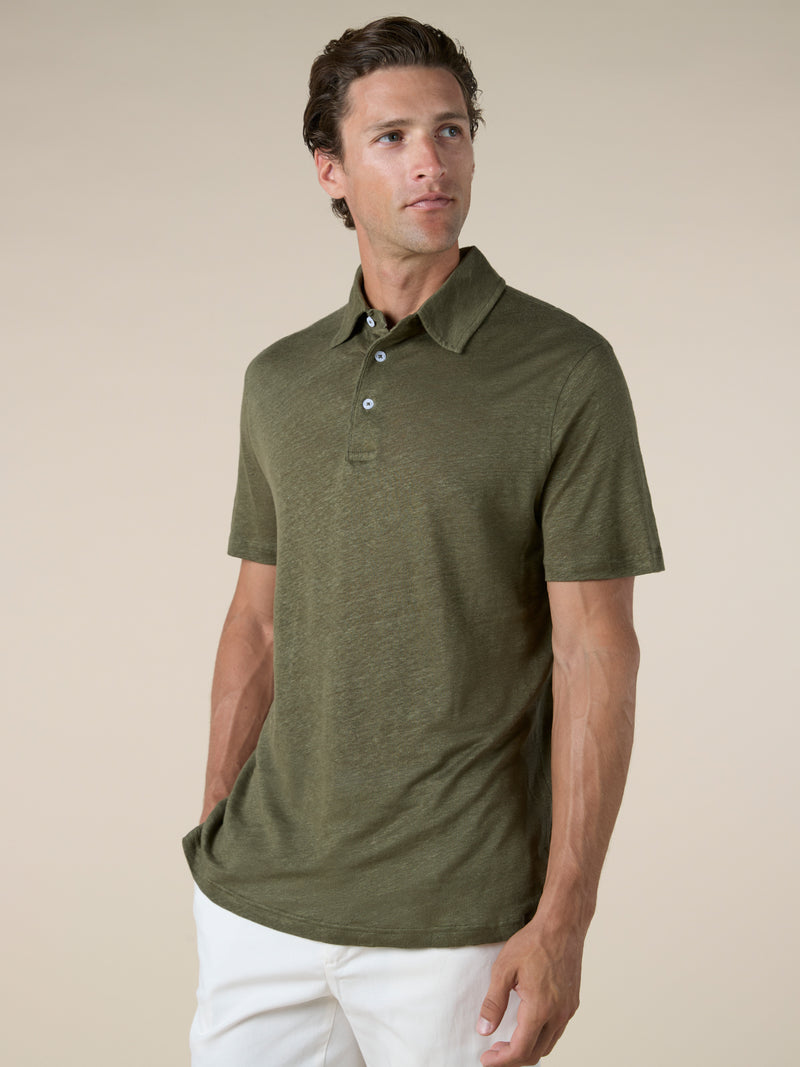 Olive Linen Polo Shirt