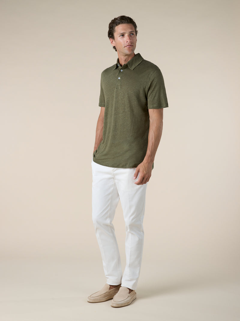 Olive Linen Polo Shirt