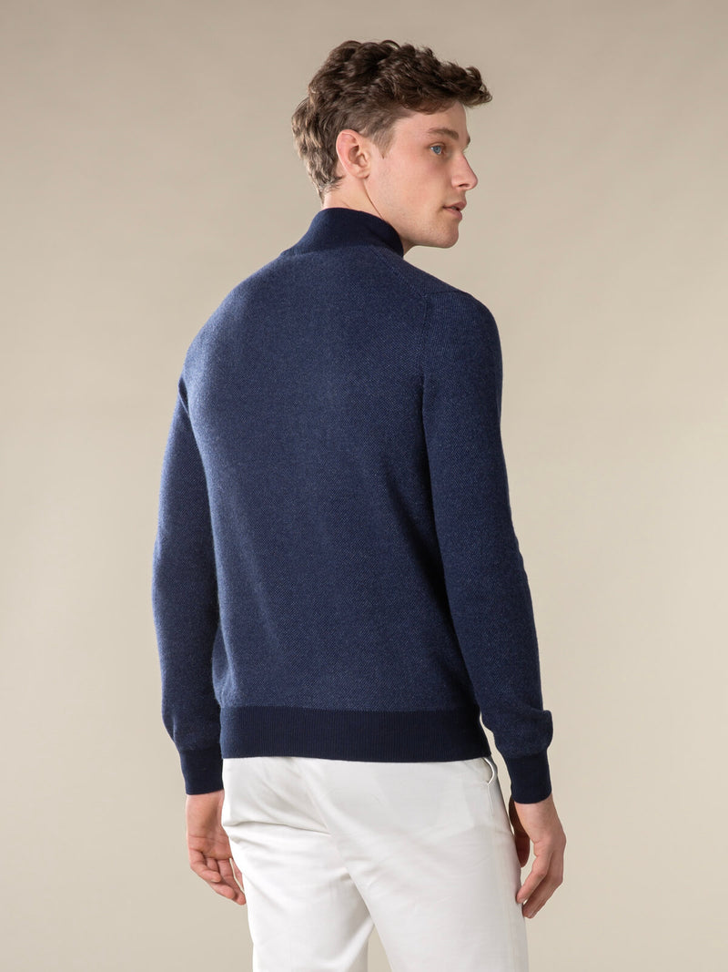 Navy Jacquard Zipper Sweater