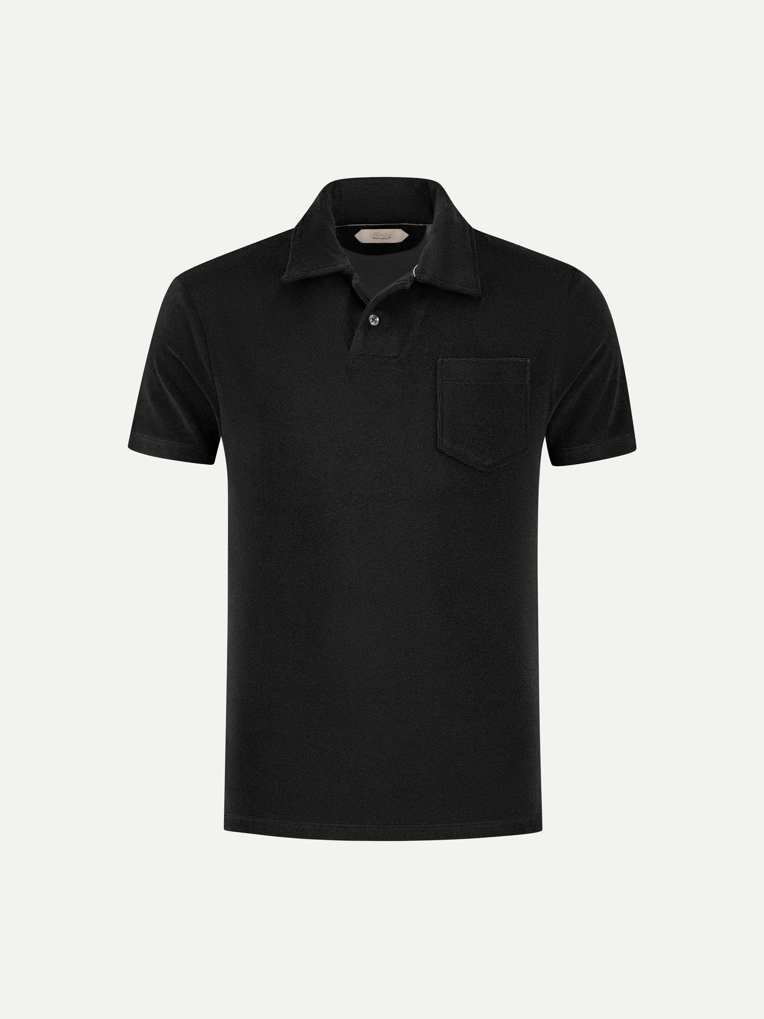 Black Terry Towelling Polo Shirt