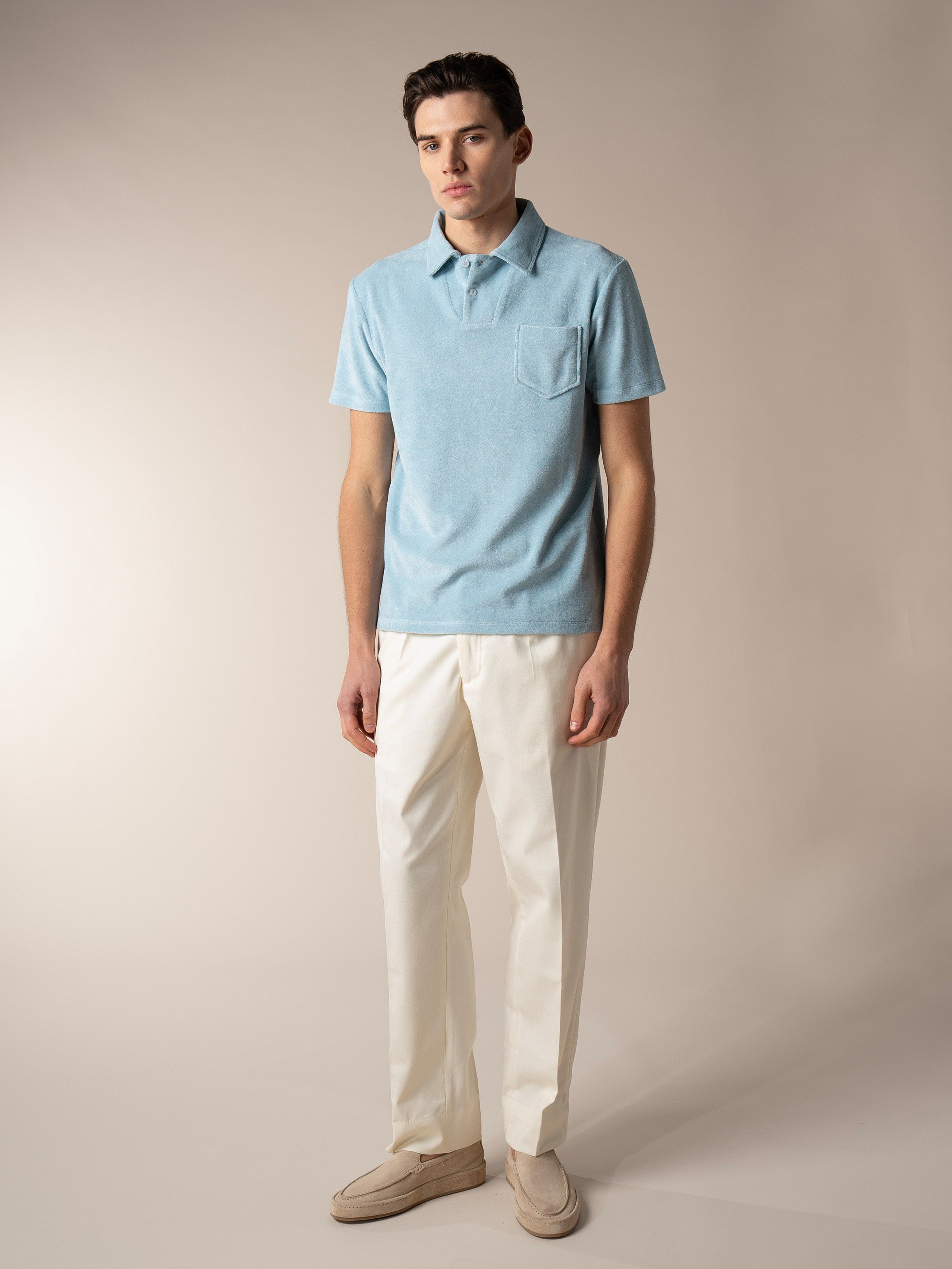 Blue Turquoise Terry Towelling Polo Shirt
