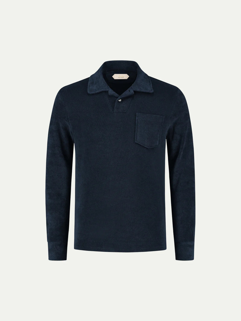 Navy Terry Towelling Longsleeve Polo