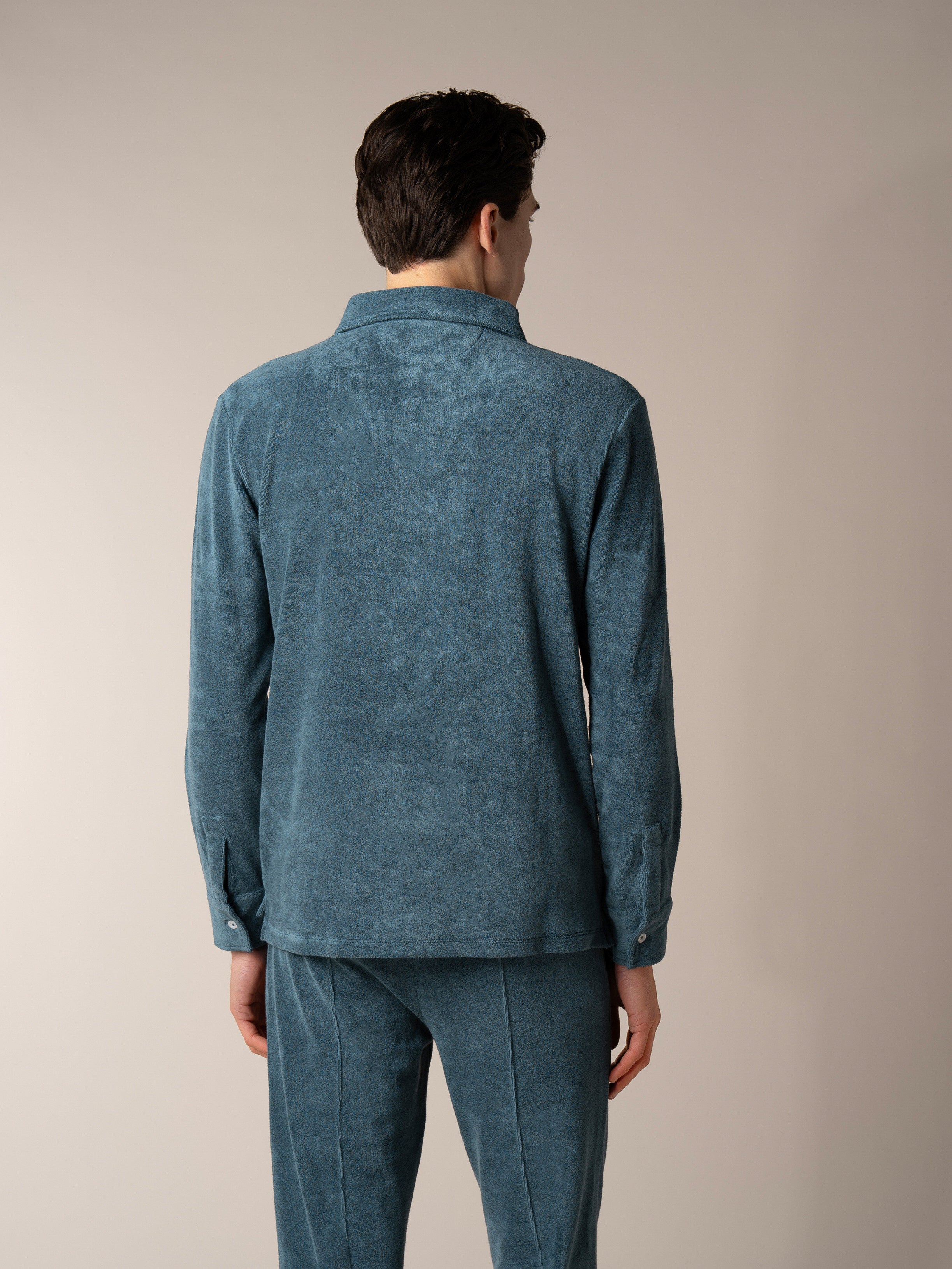 Aurélien | Sea Green Terry Towelling Polo Shirt Longsleeve