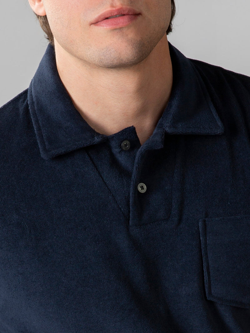 Navy Terry Towelling Polo Shirt