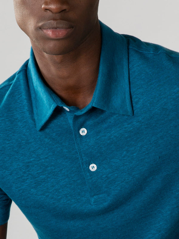 Aquamarine Linen Polo Shirt