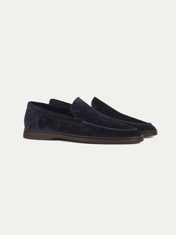 Navy Yacht Loafer with Lamb Shearling Footbed Aurelien