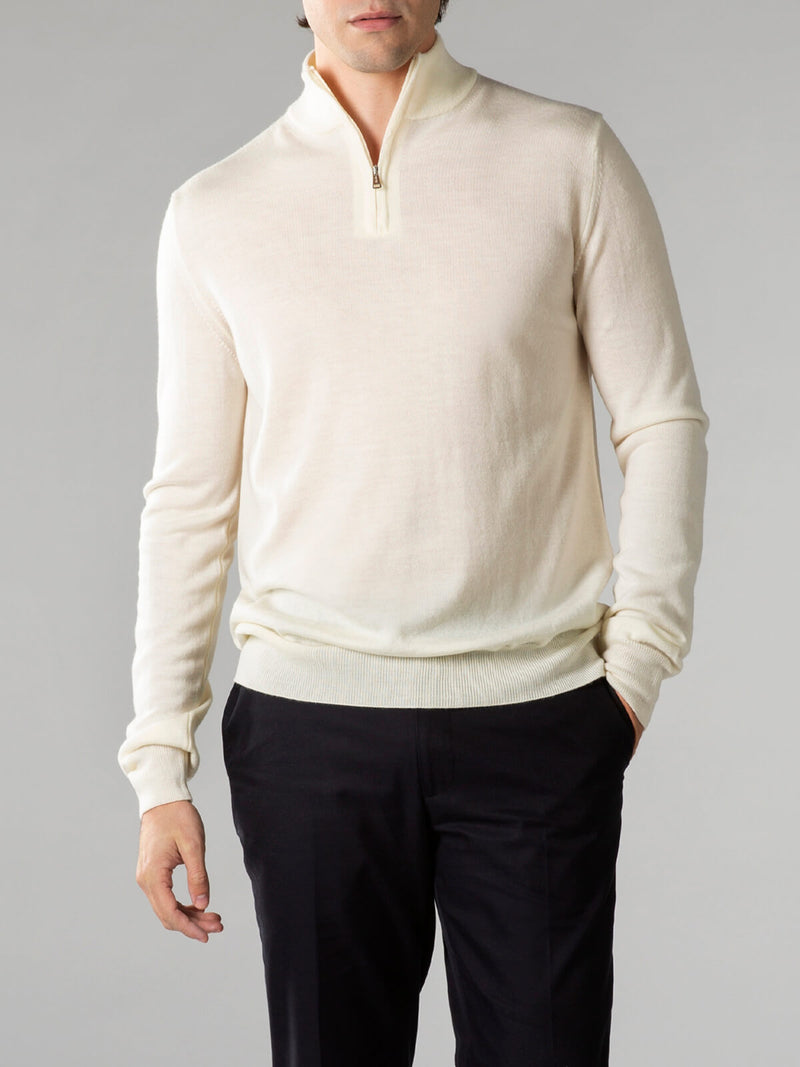 Extrafine Merino Zipper Sweater Ivory