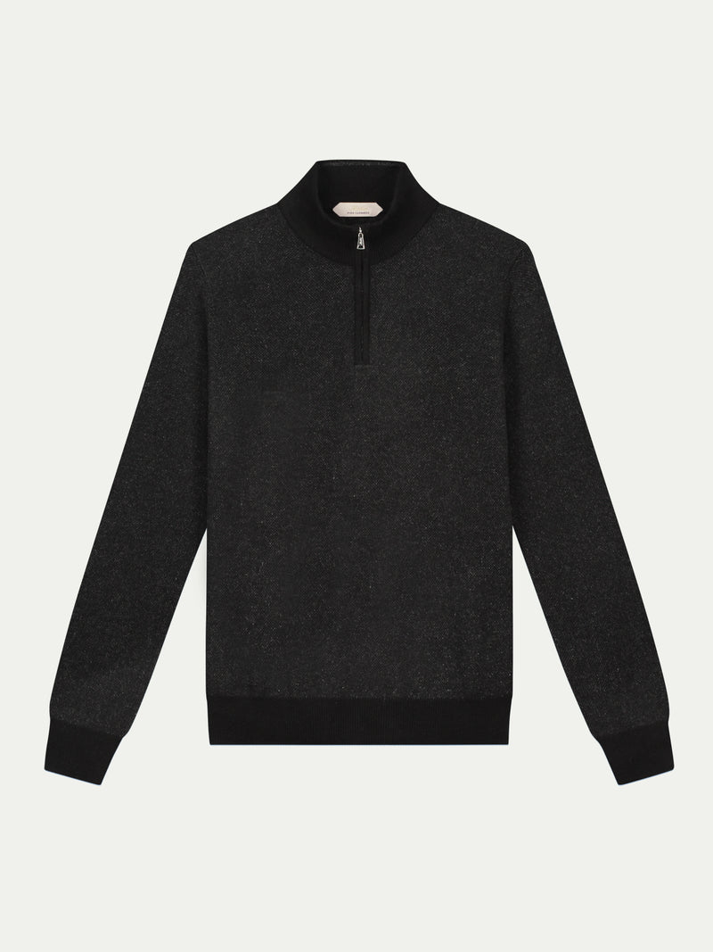 Black Jacquard Zipper Sweater
