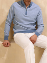 Steel Blue Jacquard Zipper Sweater