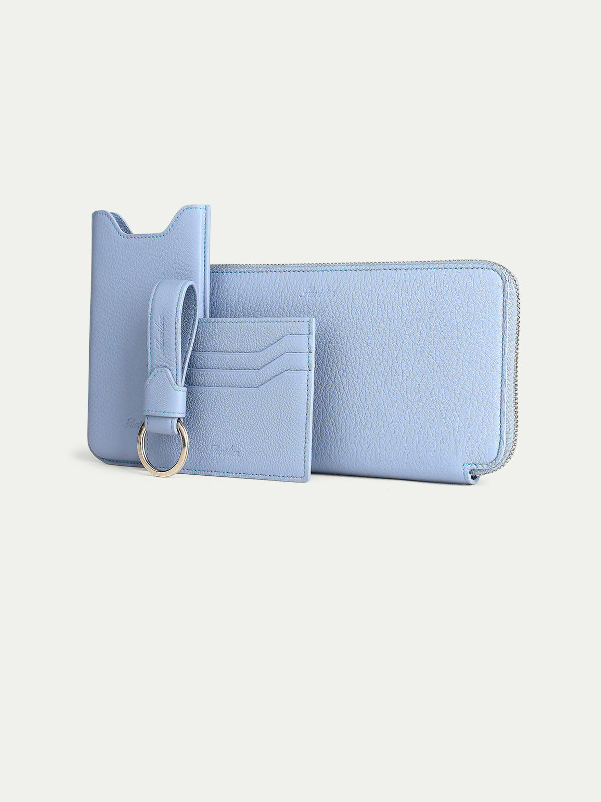 Light Blue Grained Leather Cardholder