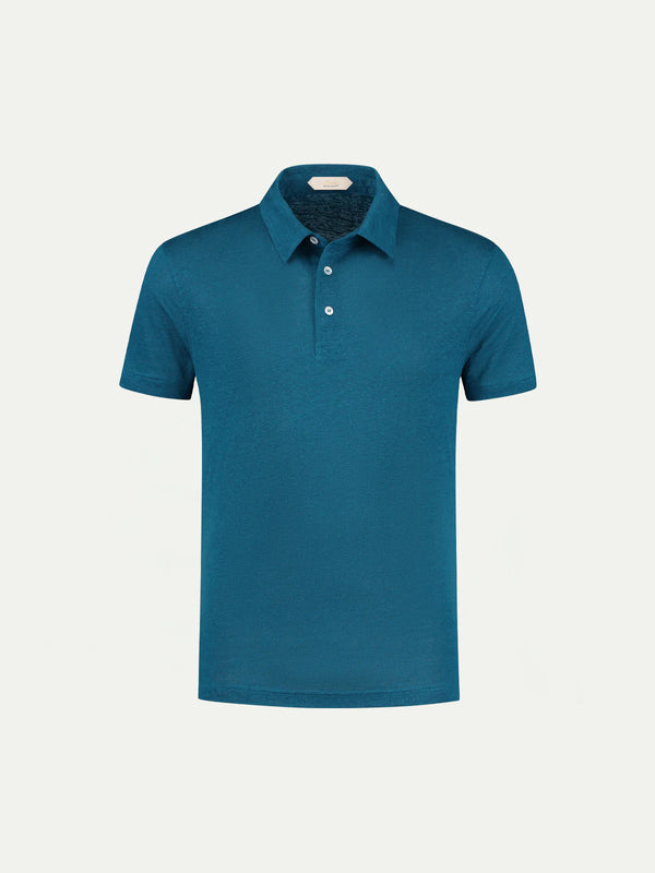Aquamarine Linen Polo Shirt