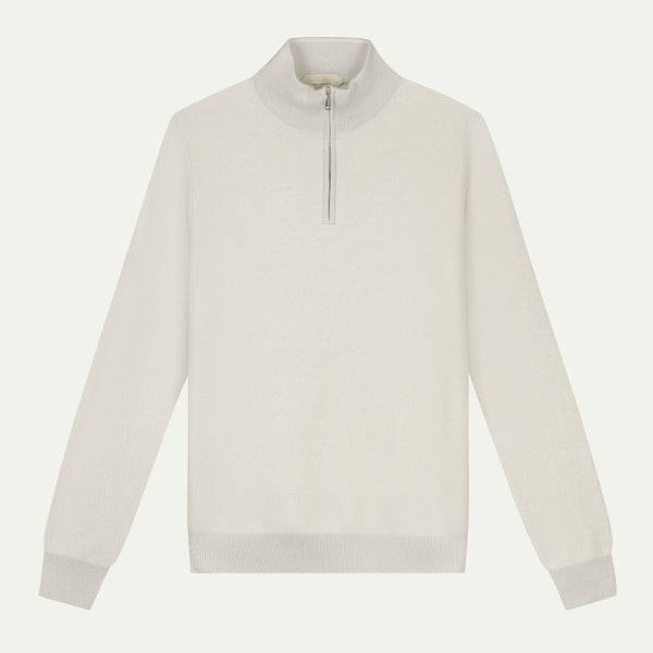 Ecru Jacquard Zipper Sweater