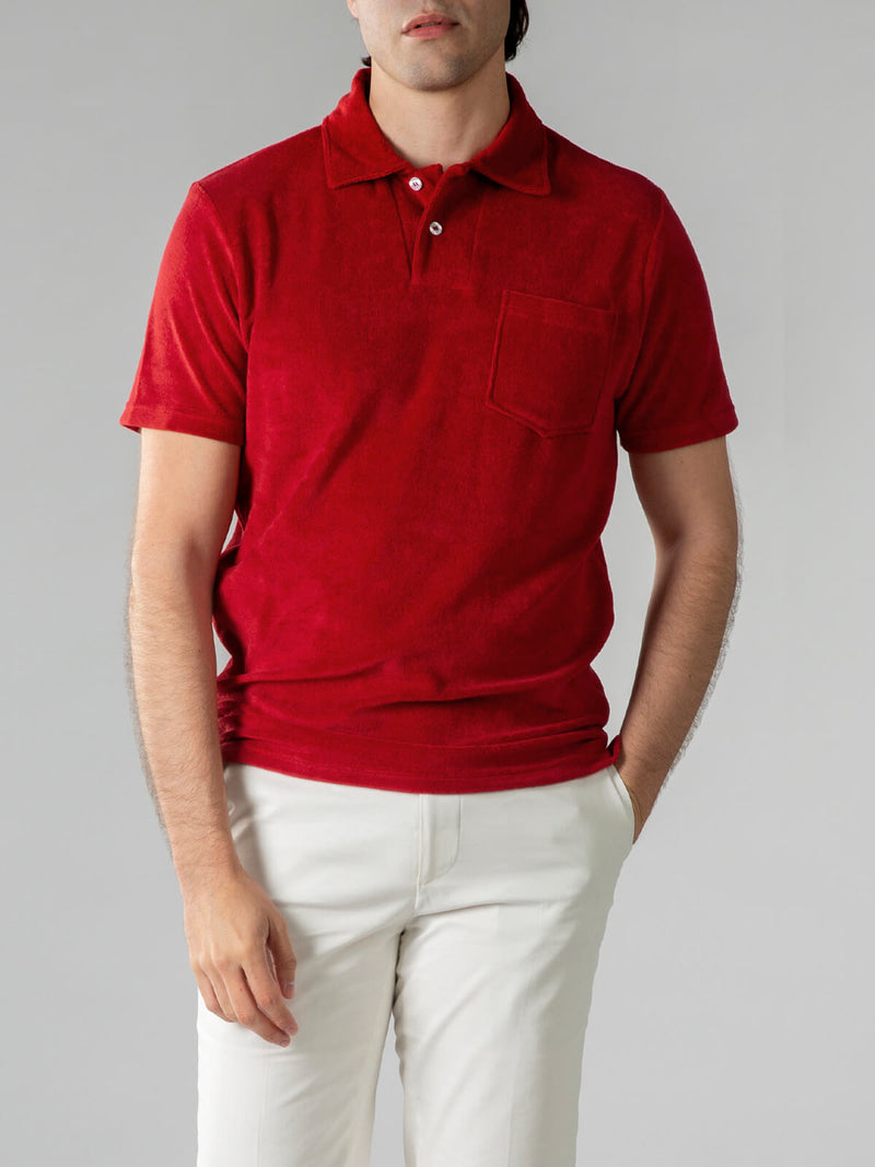Red Terry Towelling Polo Shirt