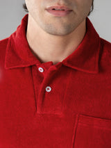 Red Terry Towelling Polo Shirt